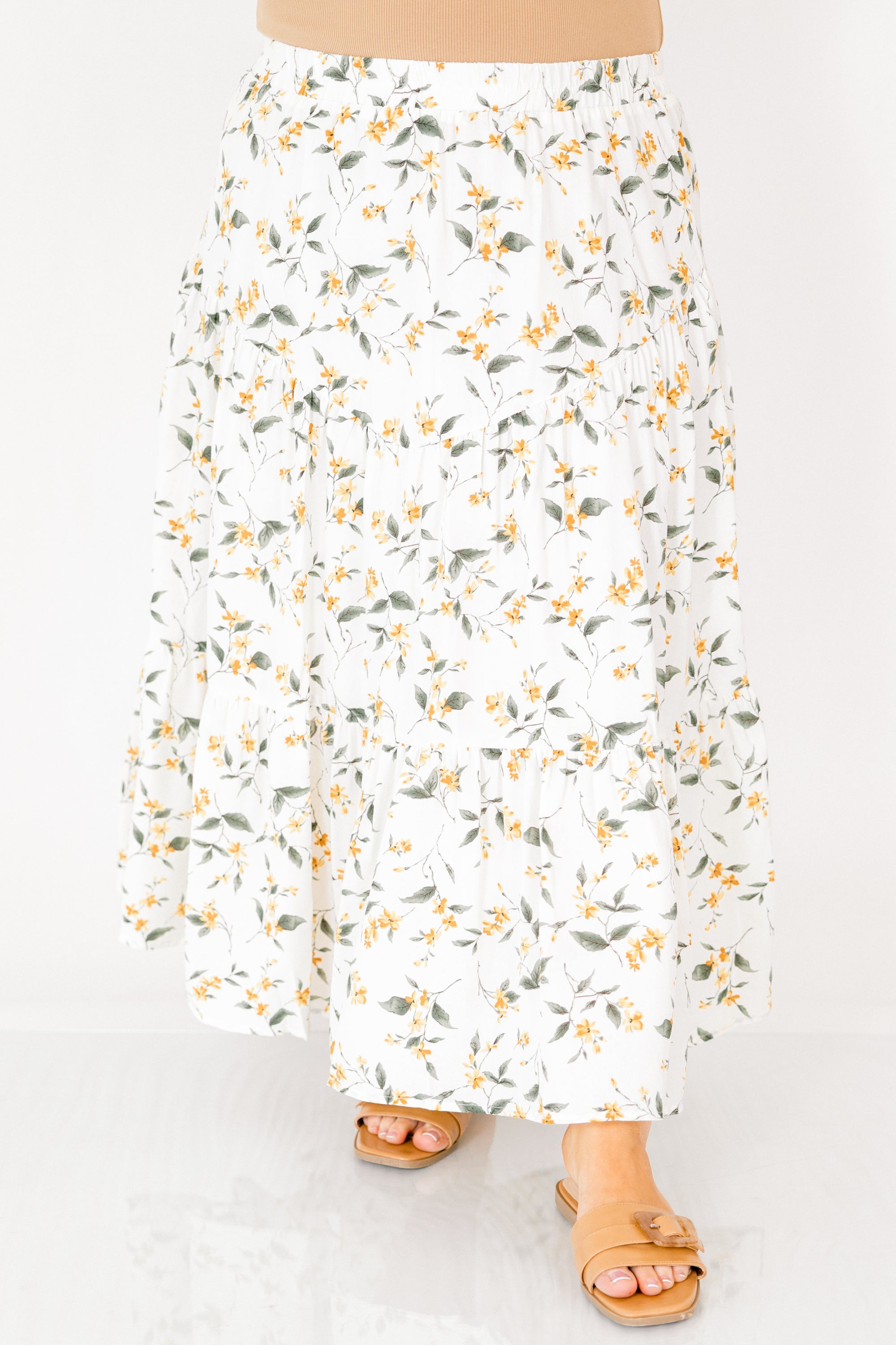 Garden Of Growth Skirt, White/Yellow Floral