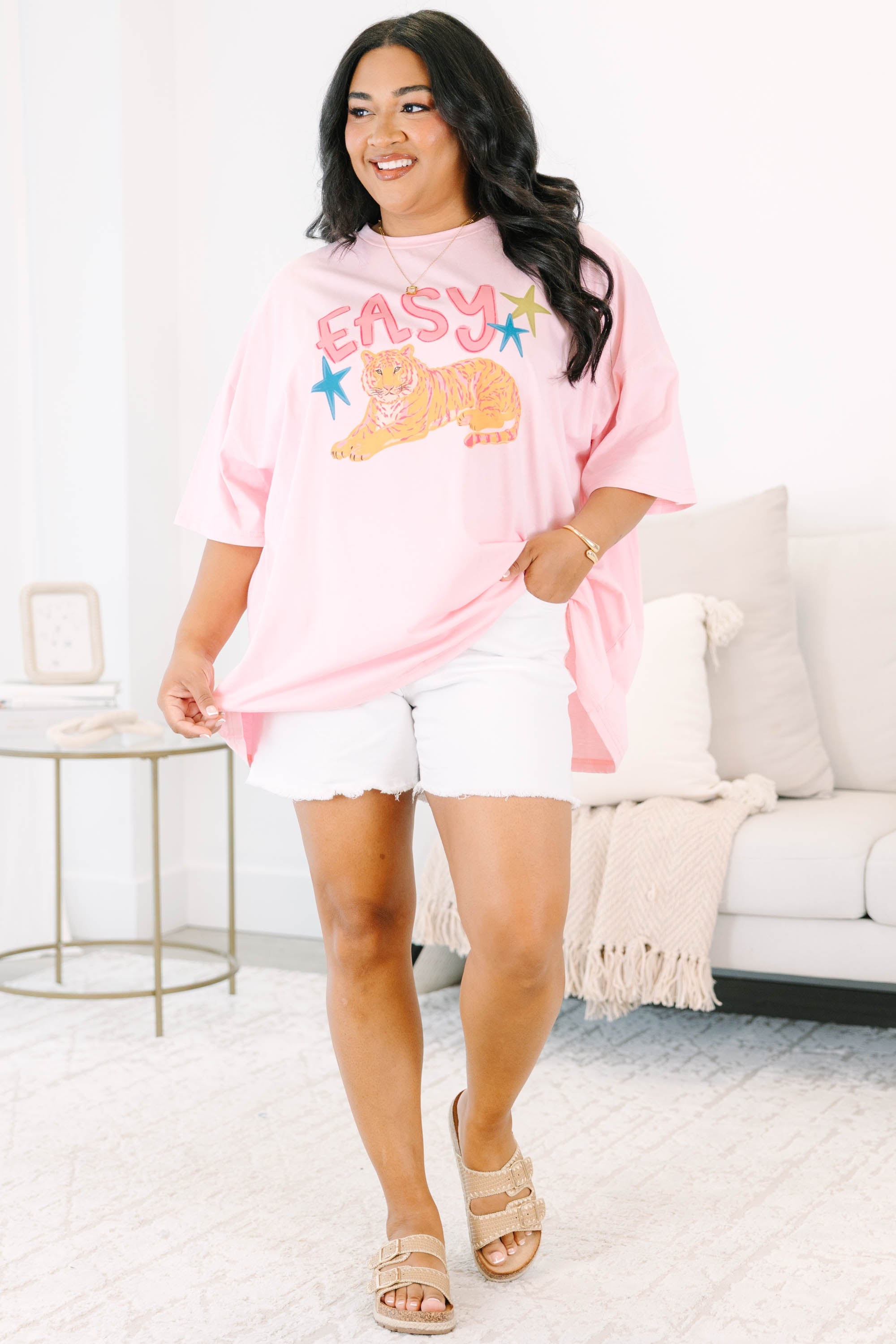 Get It Tiger Boyfriend Tee, Dusty Pink