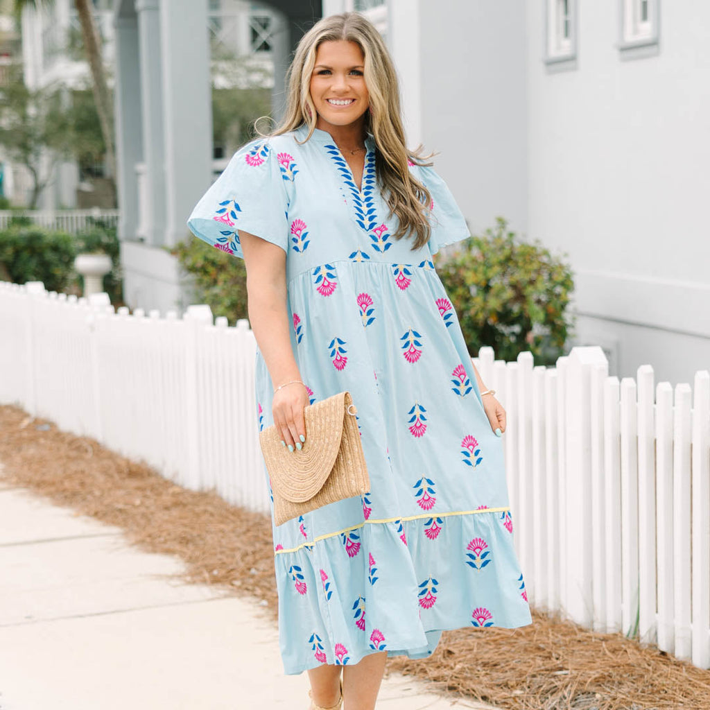Graceful Blooms Dress, Light Blue
