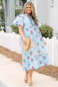 Graceful Blooms Dress, Light Blue