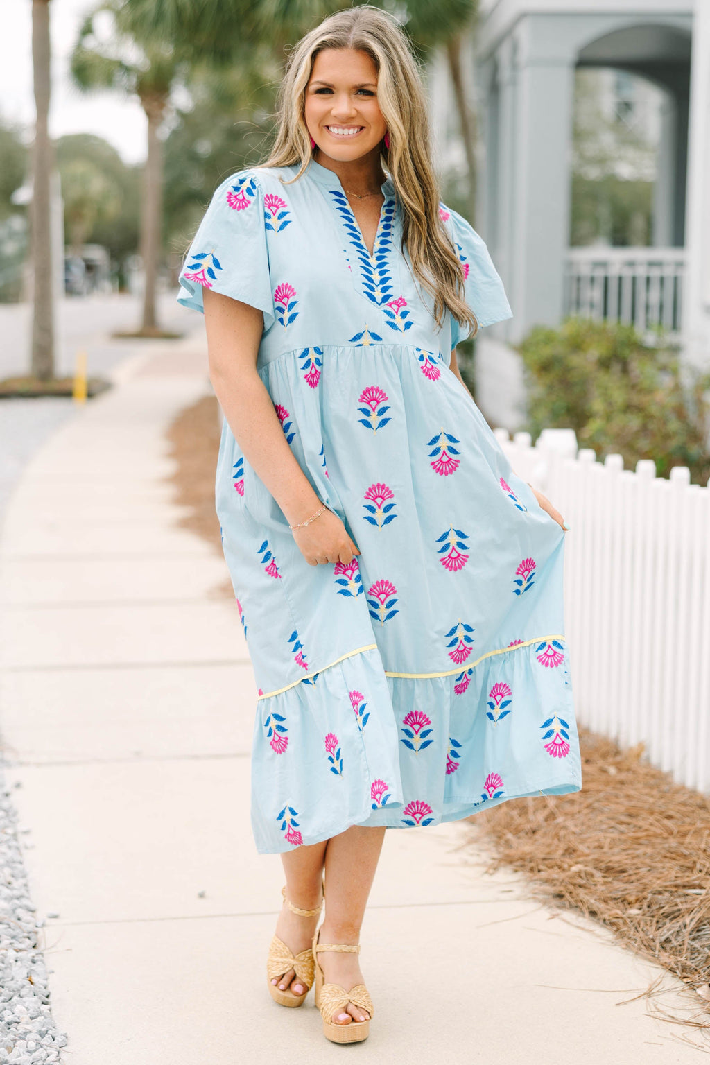 Graceful Blooms Dress, Light Blue