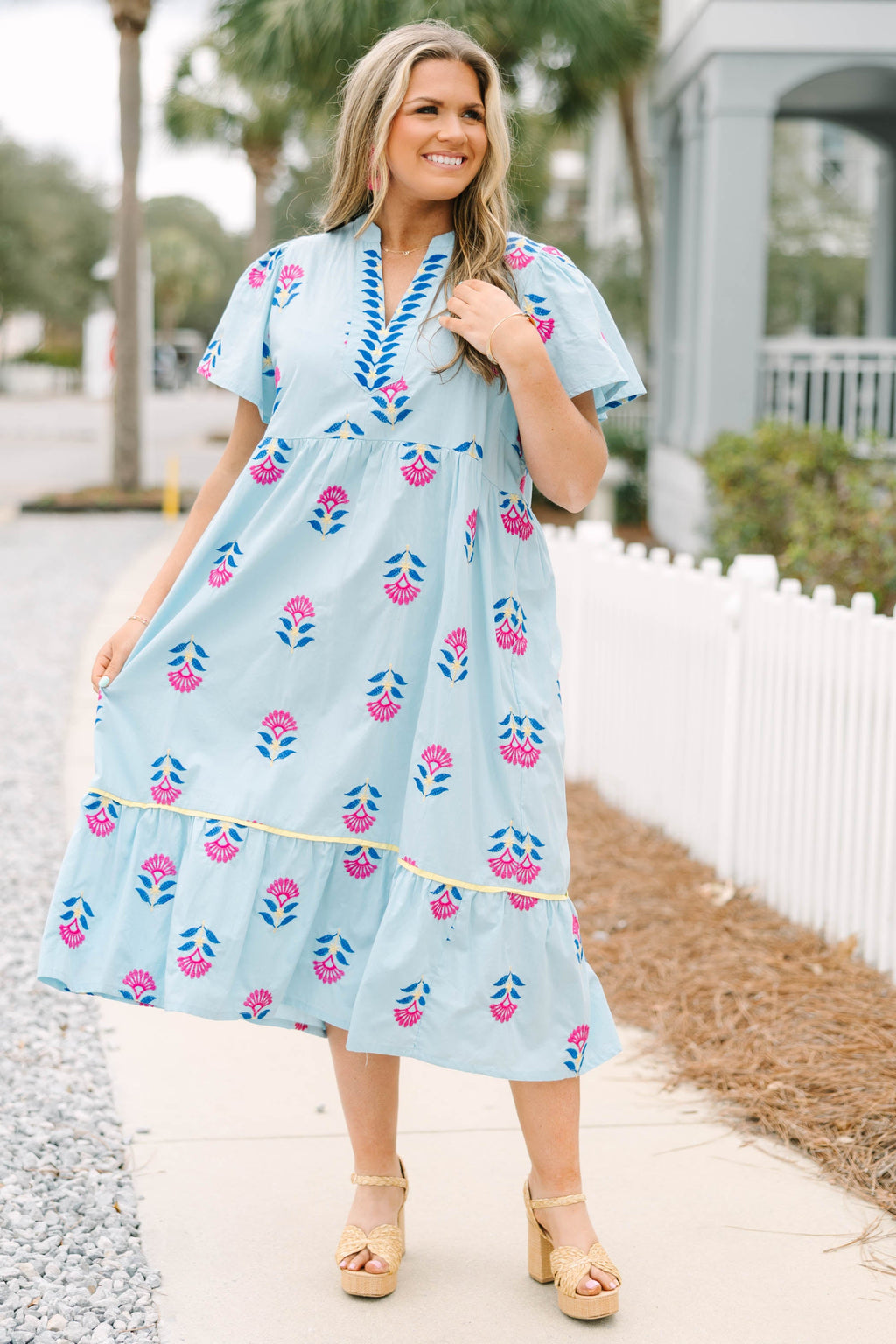 Graceful Blooms Dress, Light Blue