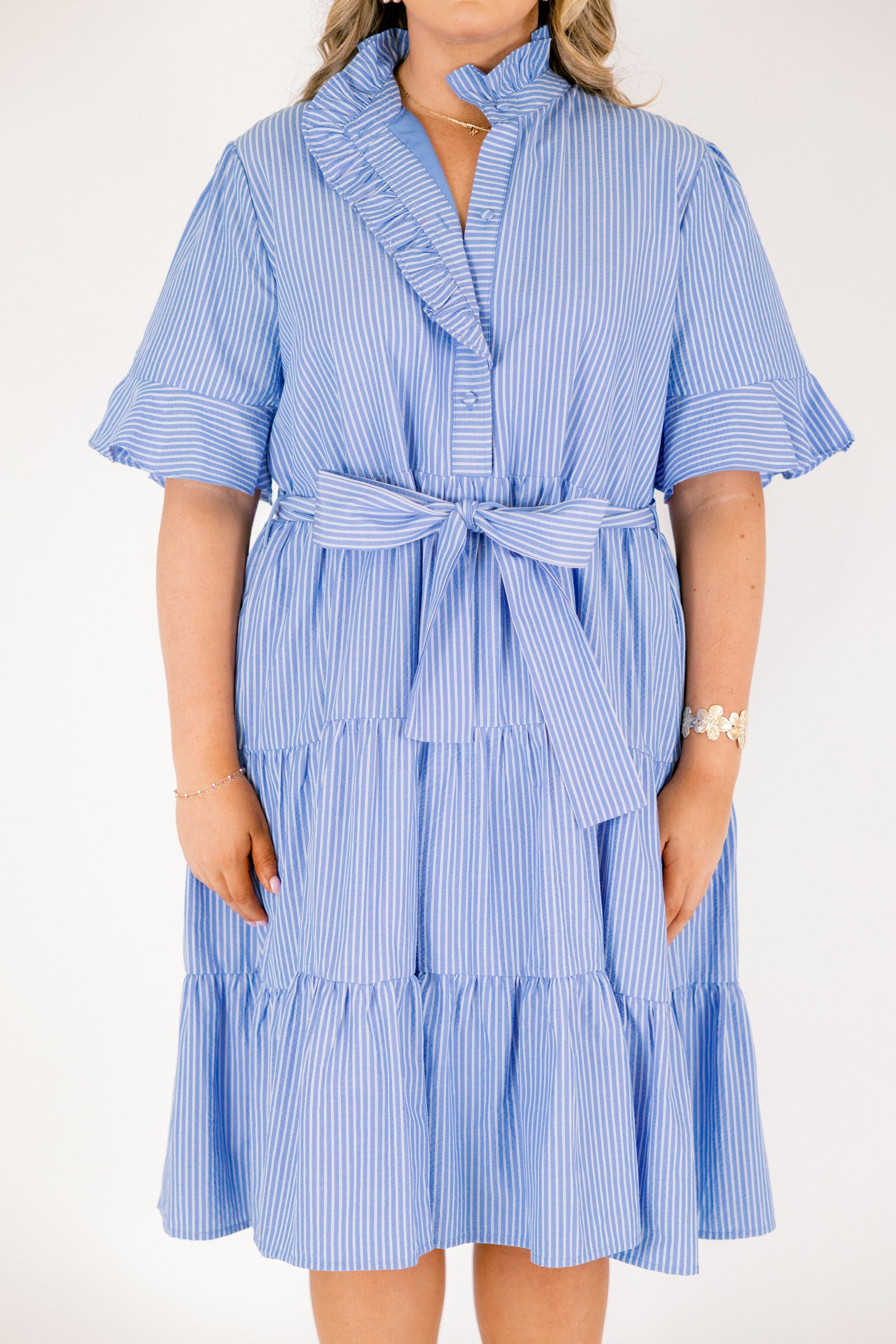Half Truths Dress, Blue Stripe