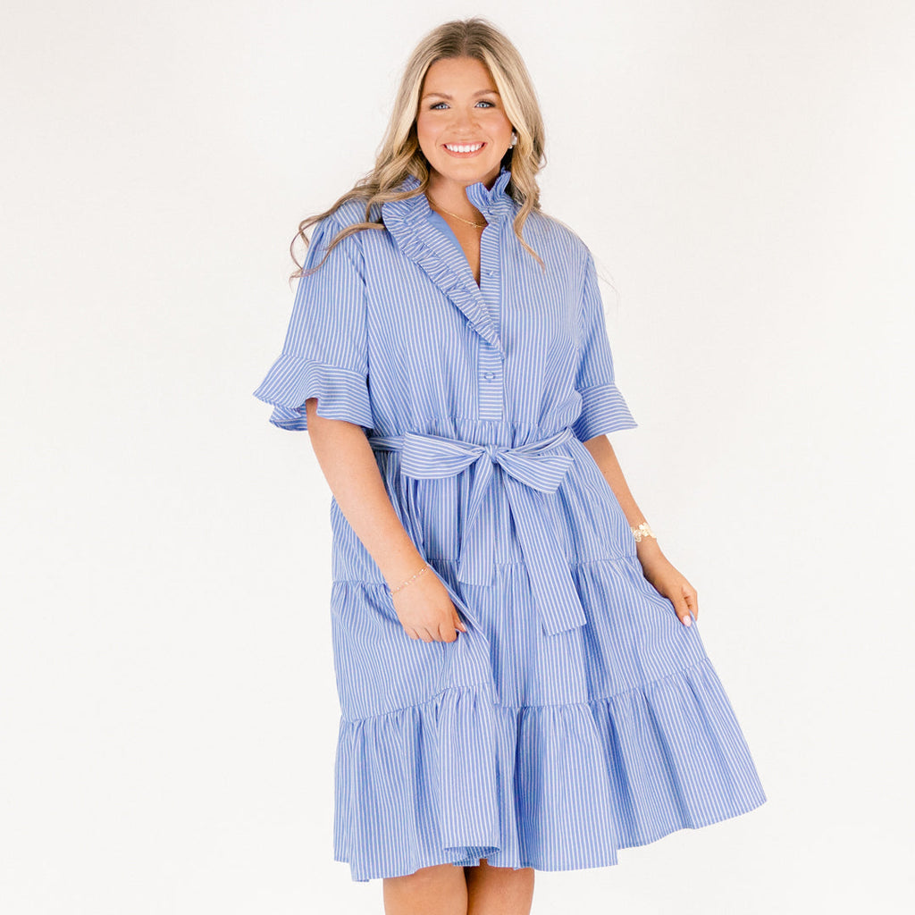 Half Truths Dress, Blue Stripe