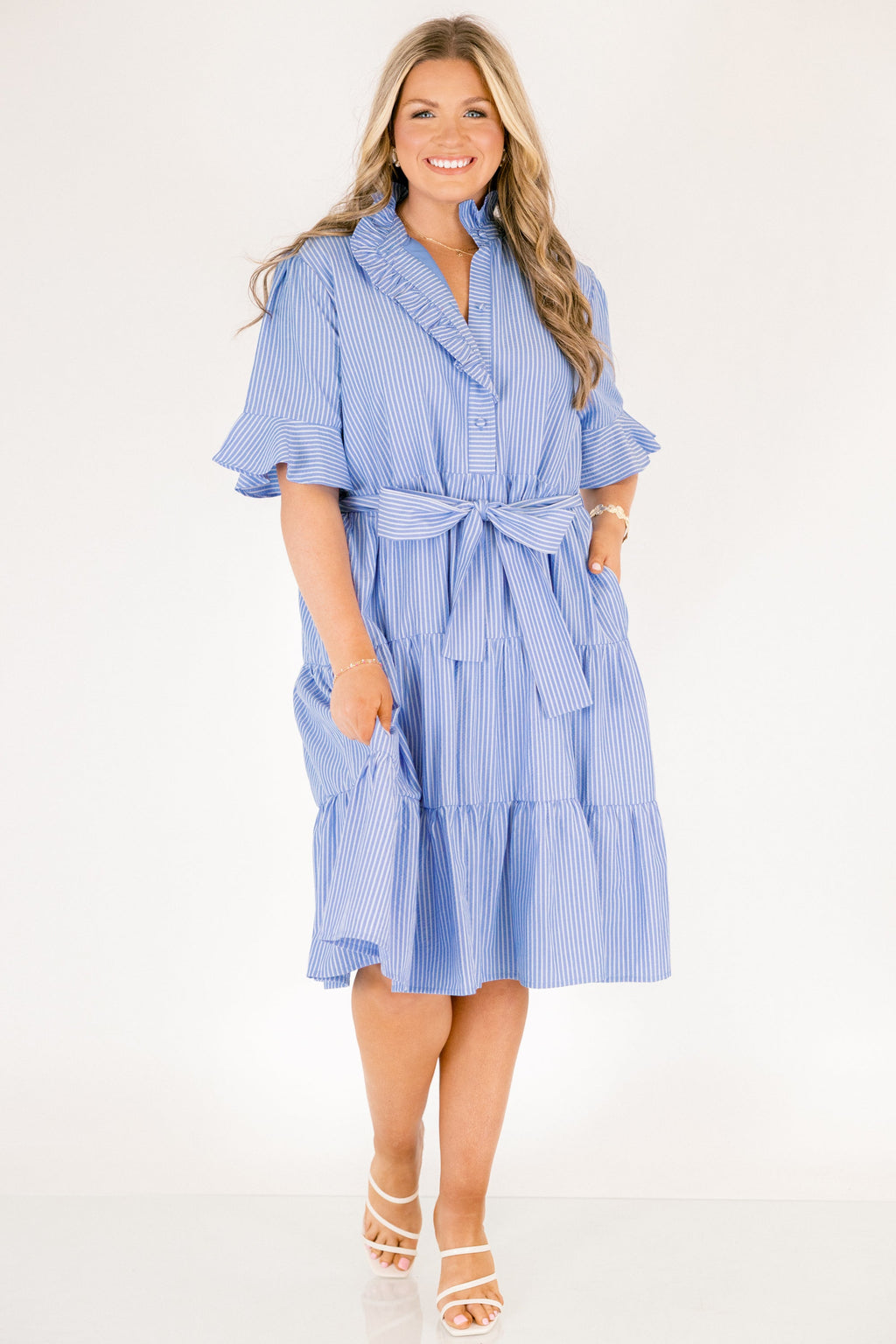 Half Truths Dress, Blue Stripe