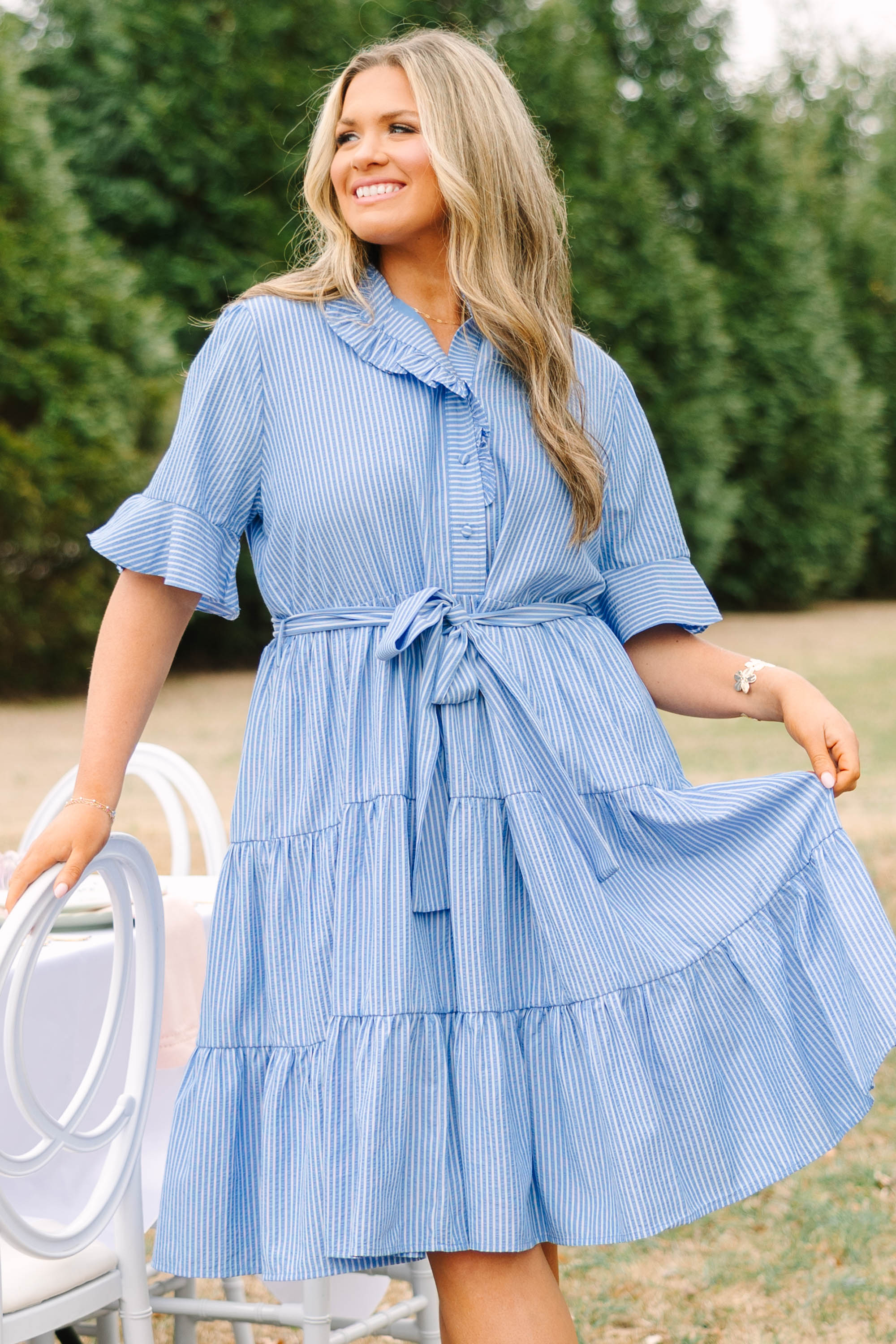 Half Truths Dress, Blue Stripe