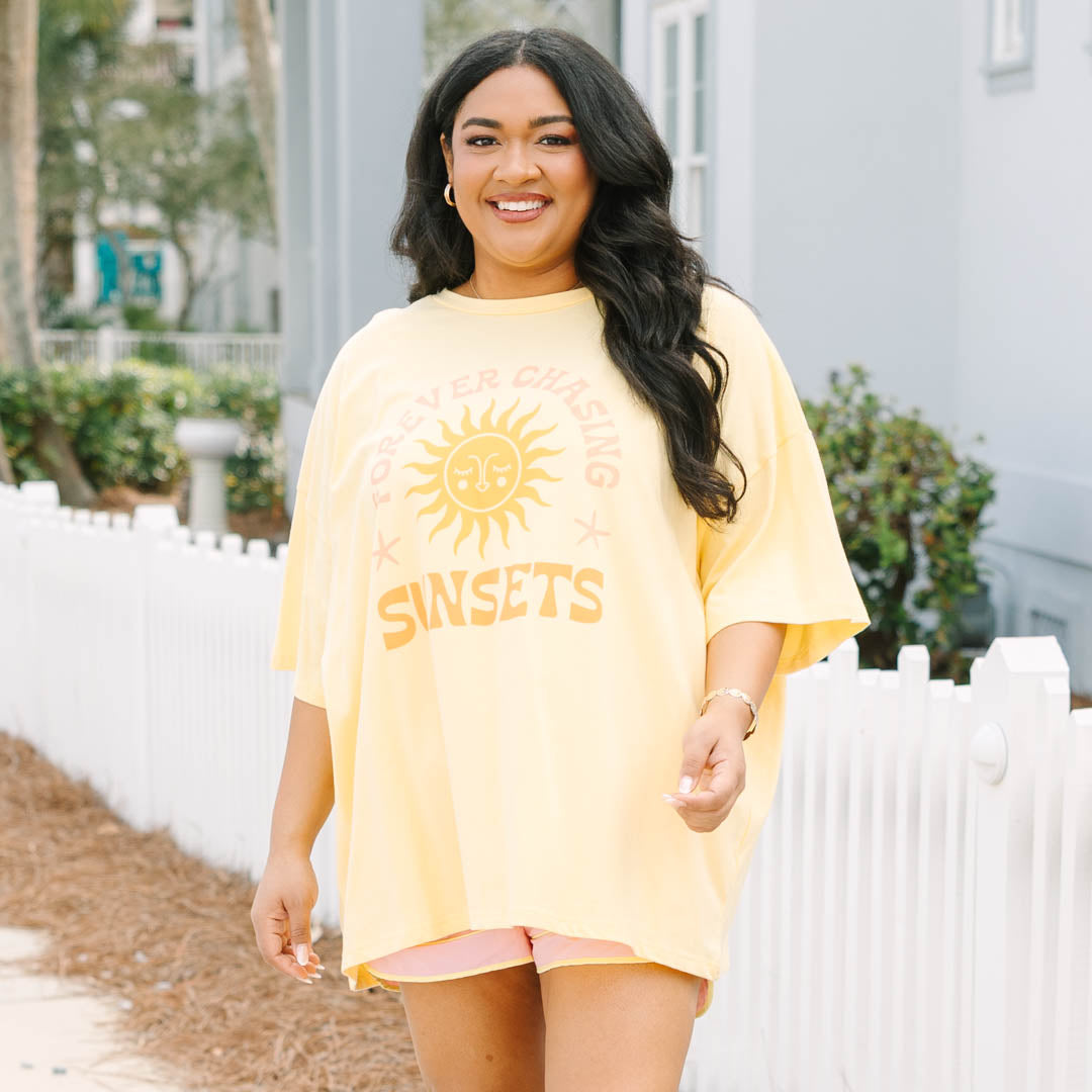 Here for the Sunset Boyfriend Tee, Butter Yellow
