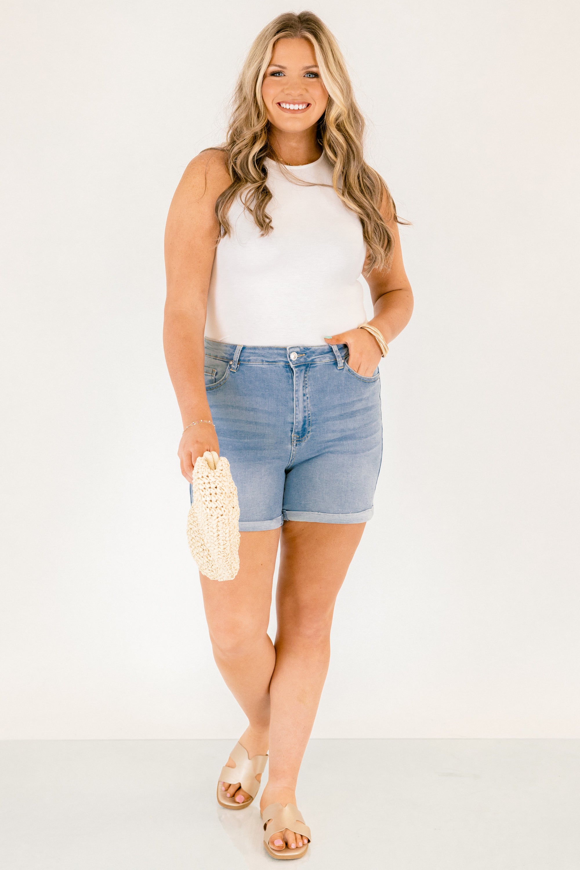 Highlight Of My Day Shorts, Light Wash