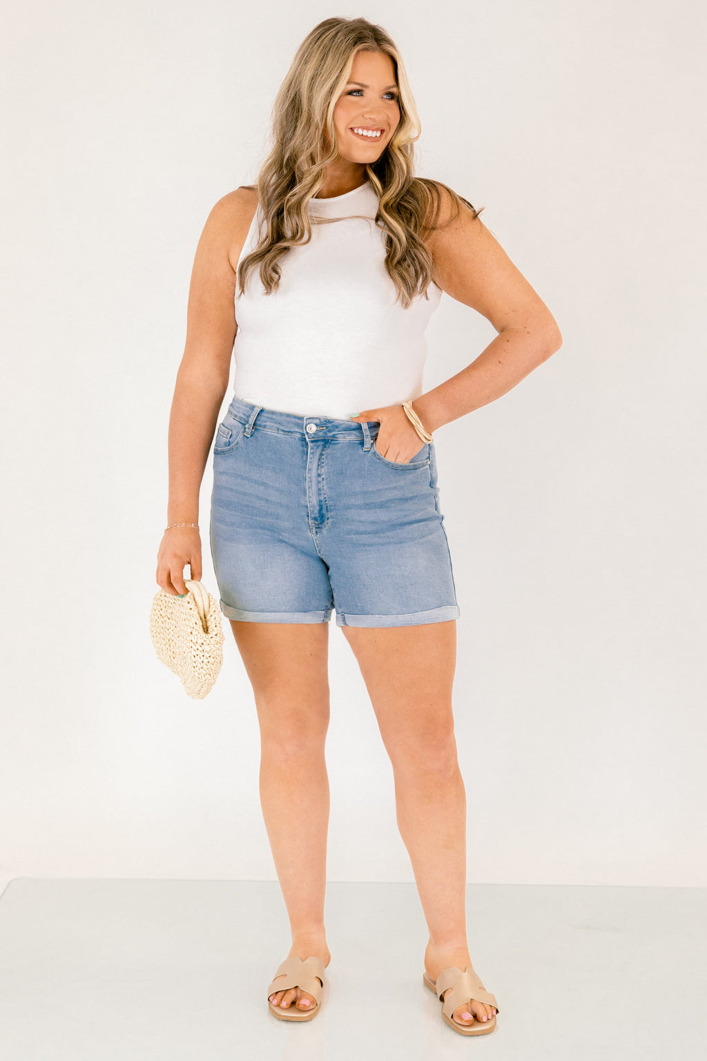 Highlight Of My Day Shorts, Light Wash