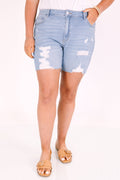 Joy In The Small Things Shorts, Light Wash