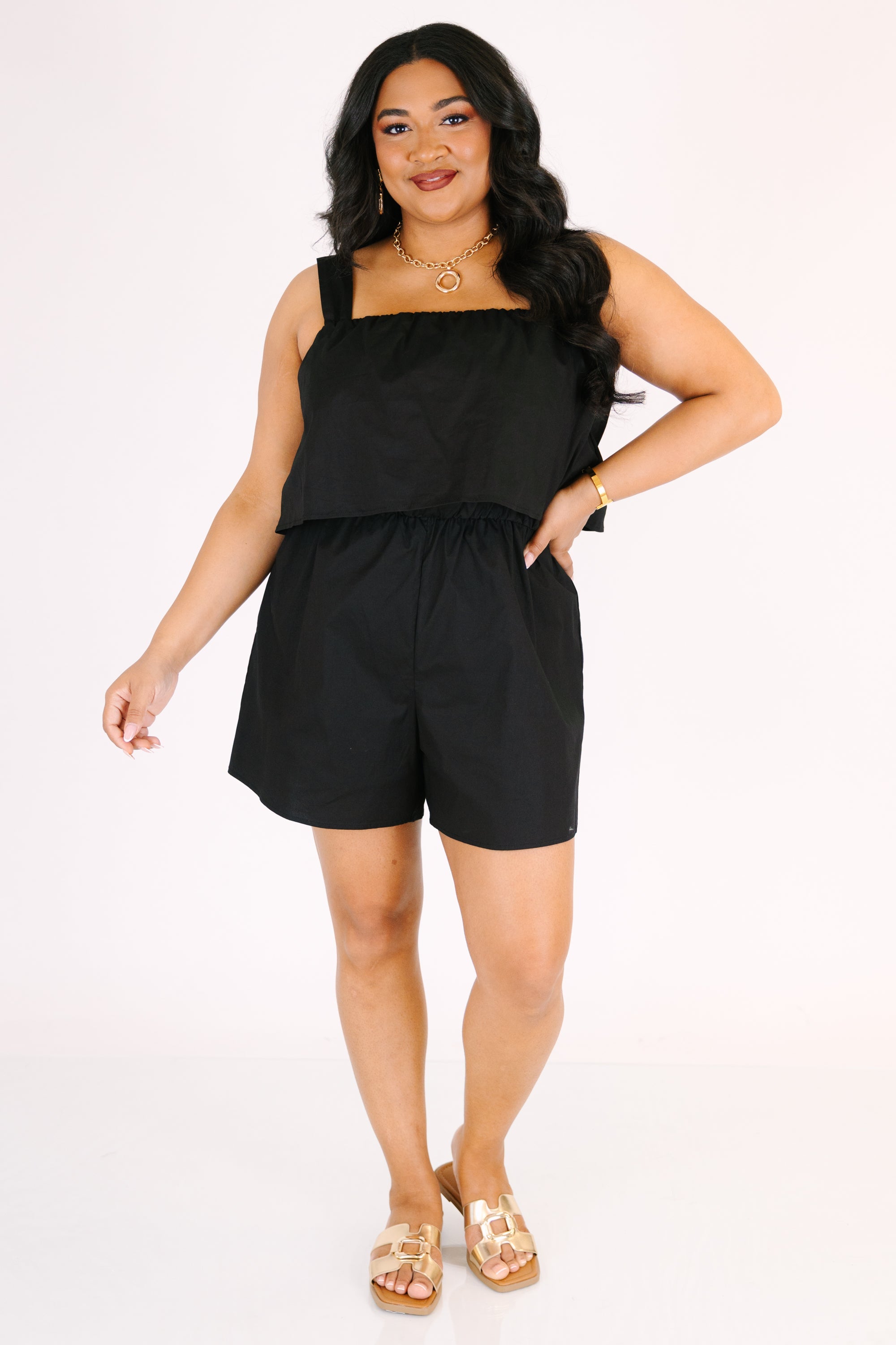 Just Like We Planned Romper, Black