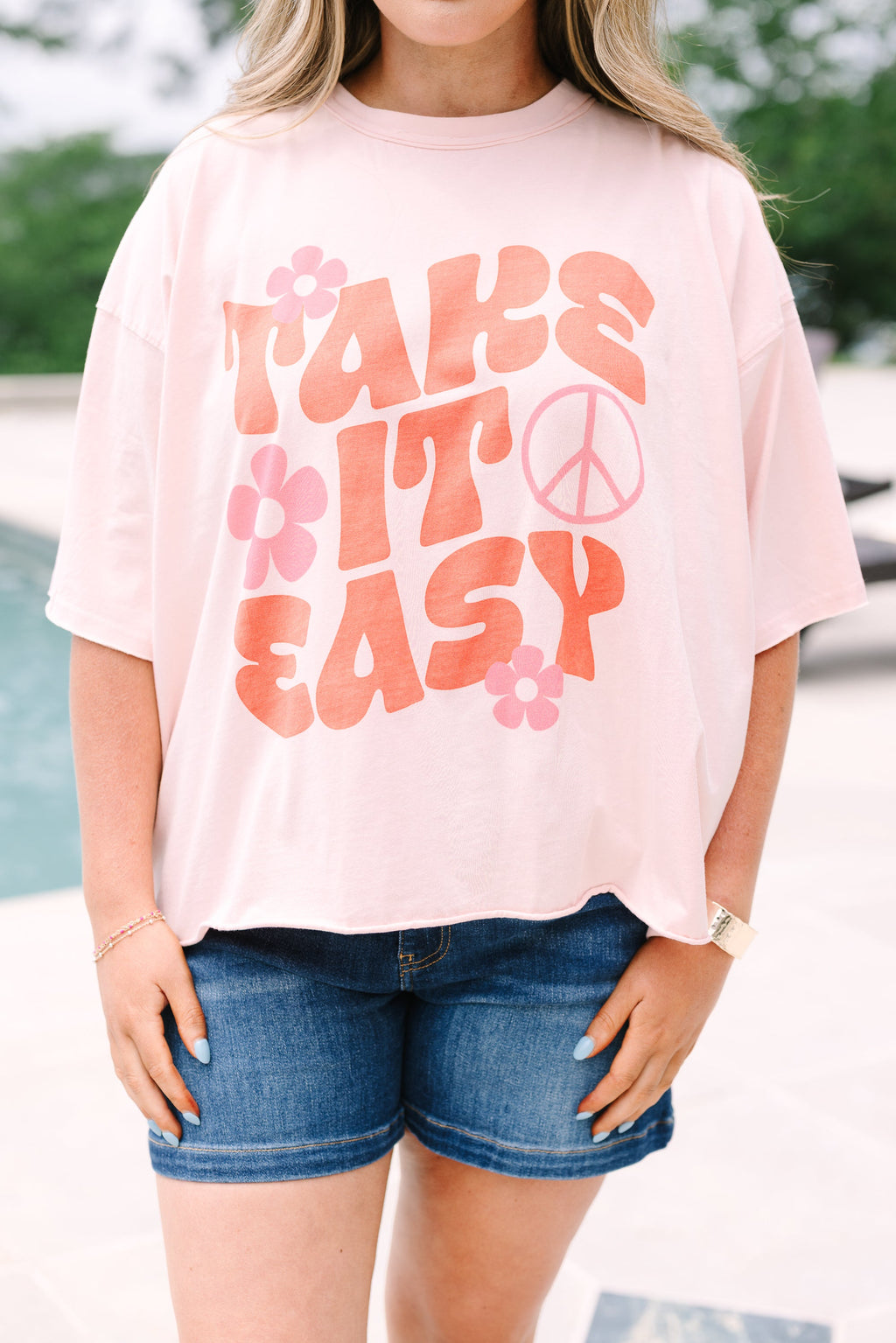 Keepin' It Easy Vintage Wash Tee, Blush Pink
