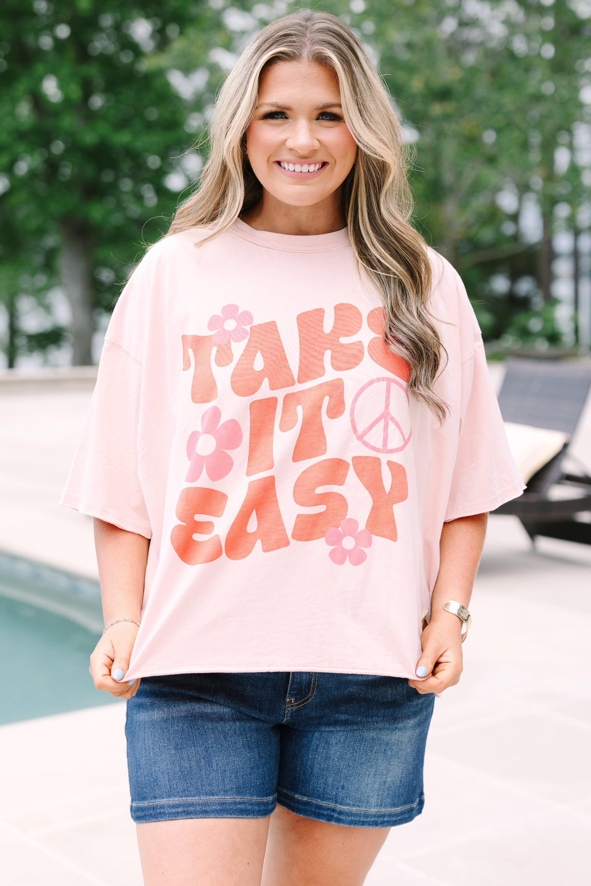 Keepin' It Easy Vintage Wash Tee, Blush Pink