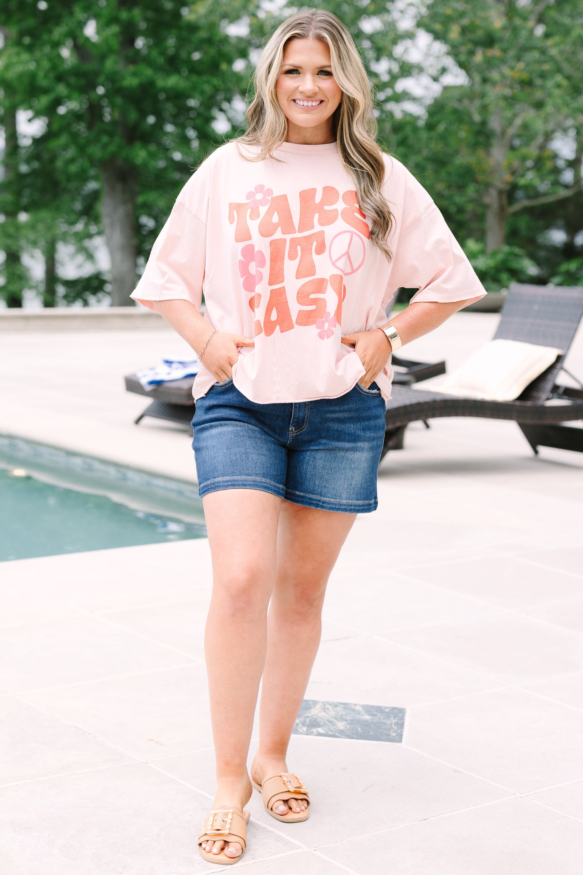Keepin' It Easy Vintage Wash Tee, Blush Pink