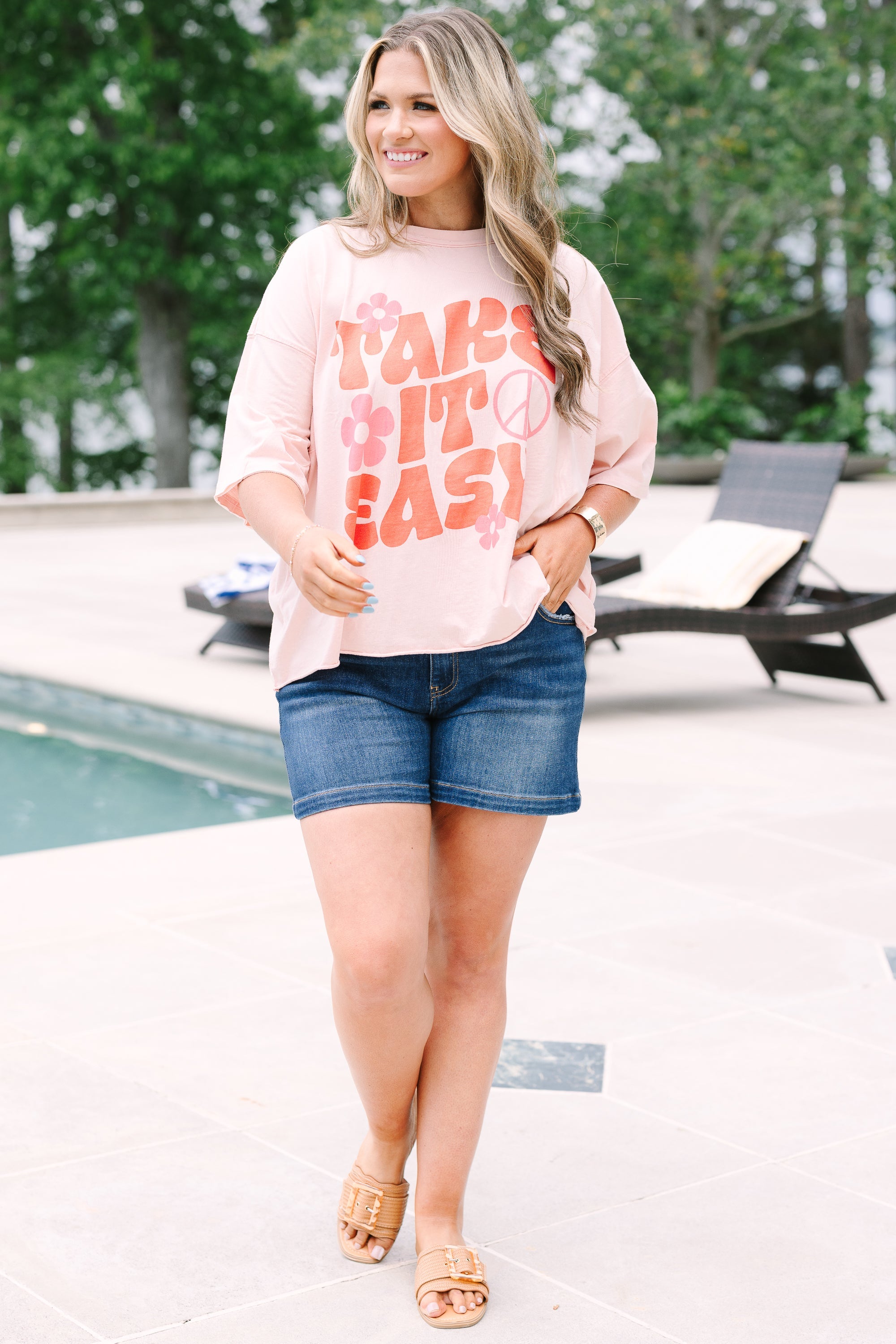 Keepin' It Easy Vintage Wash Tee, Blush Pink