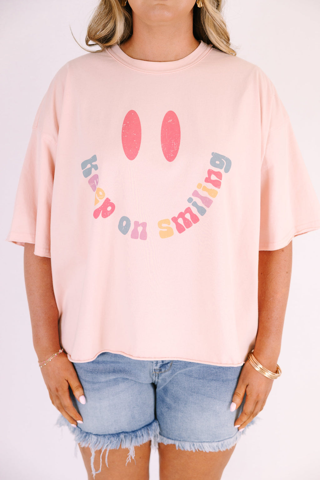 Keep On Smiling Vintage Wash Tee, Blush Pink