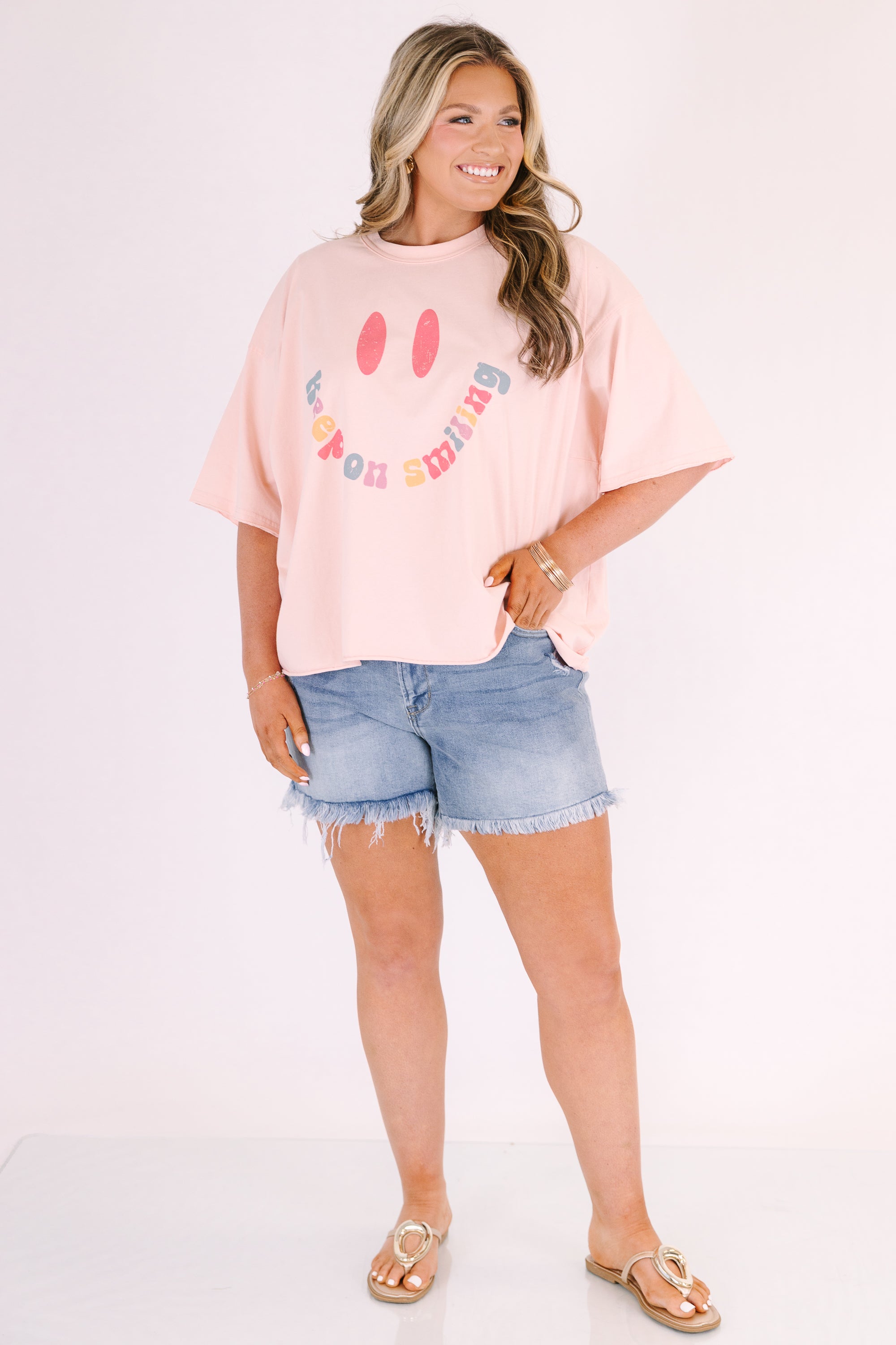 Keep On Smiling Vintage Wash Tee, Blush Pink