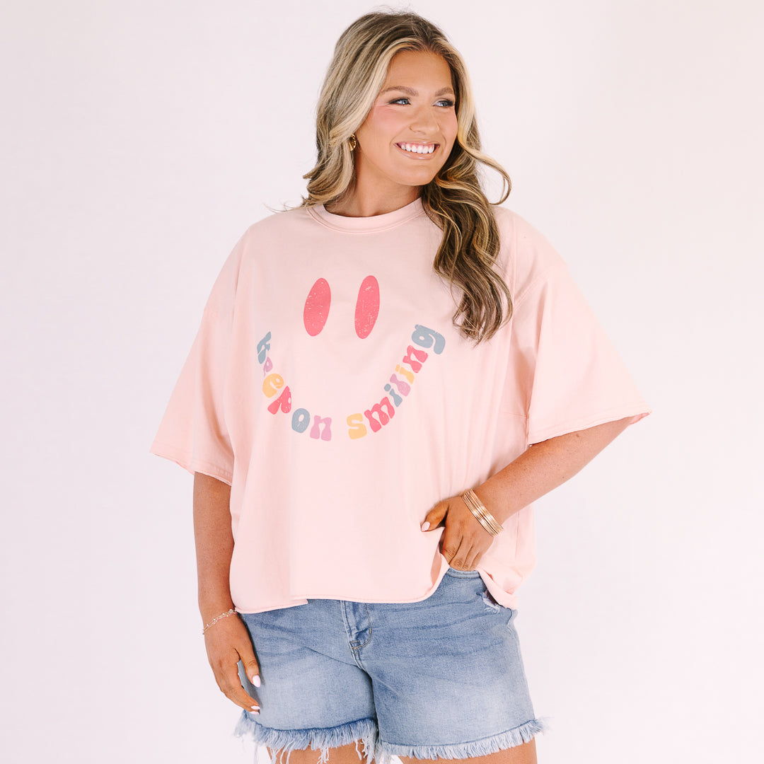 Keep On Smiling Vintage Wash Tee, Blush Pink