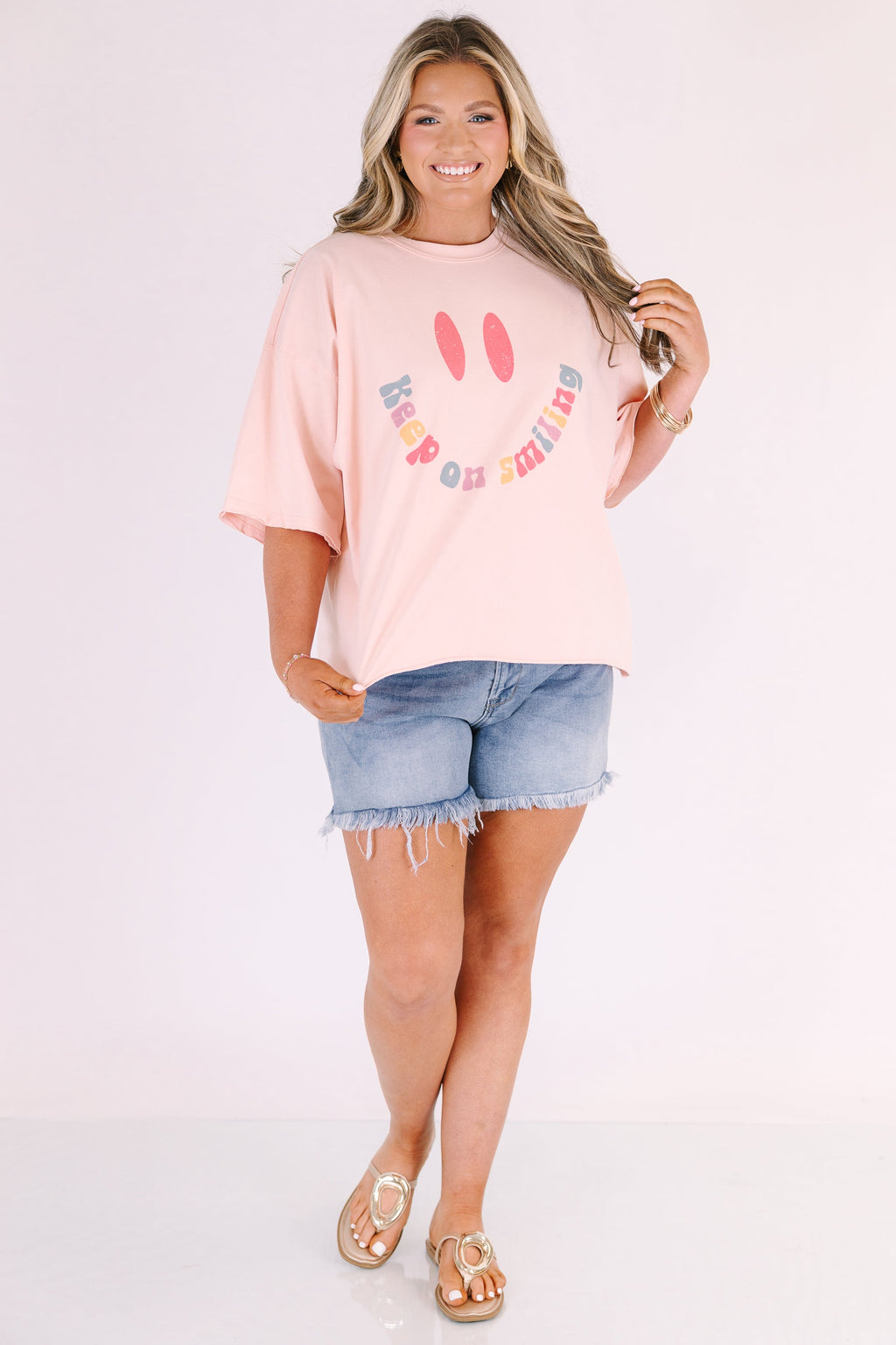 Keep On Smiling Vintage Wash Tee, Blush Pink