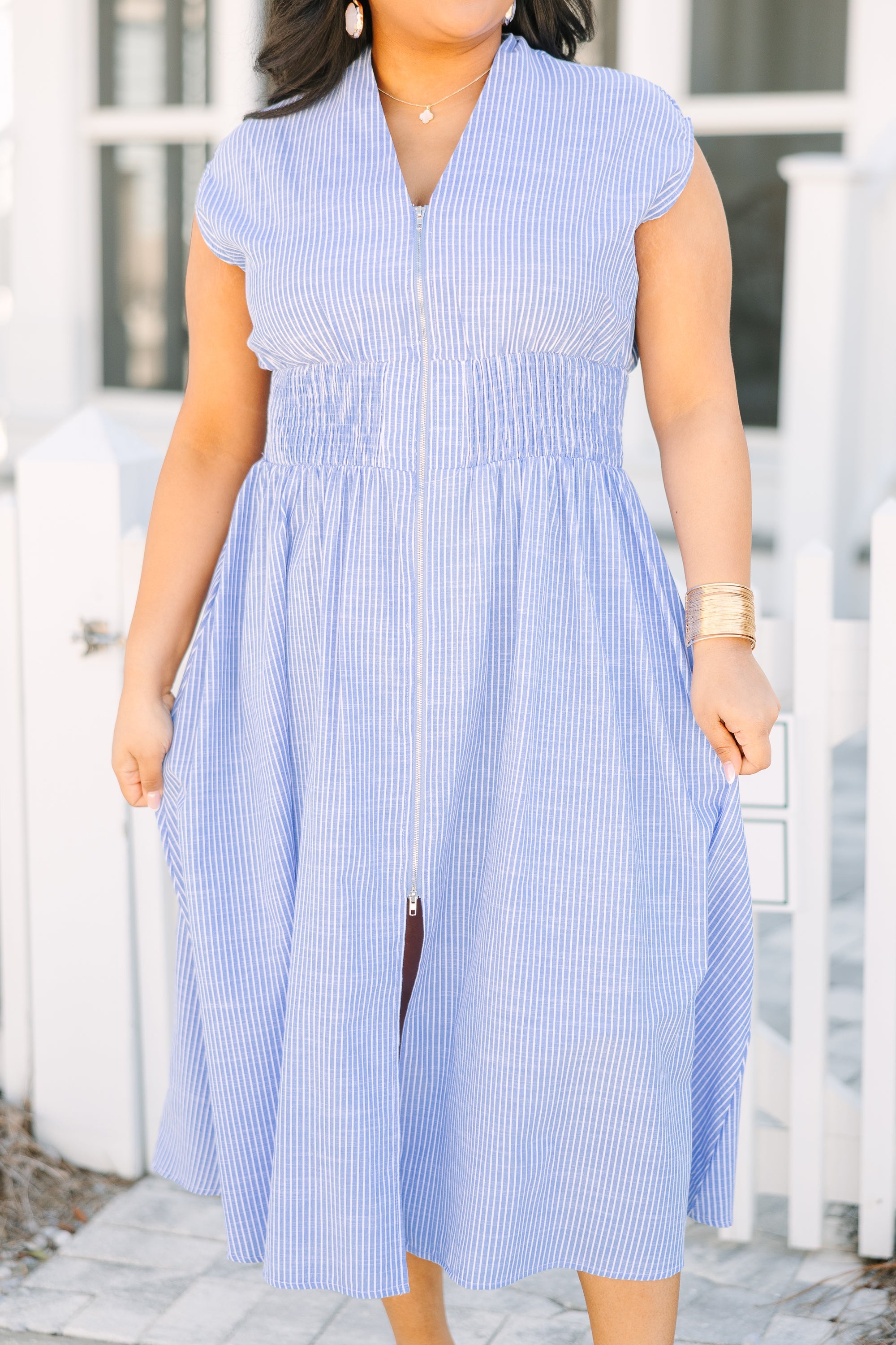 Late Night Skies Dress, Blue Stripe