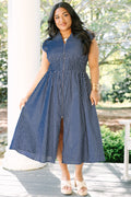 Late Night Skies Dress, Navy Polka Dot