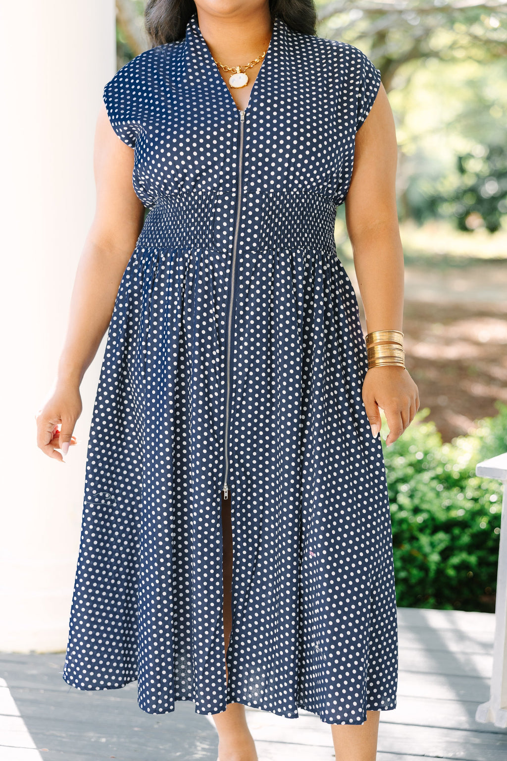Late Night Skies Dress, Navy Polka Dot