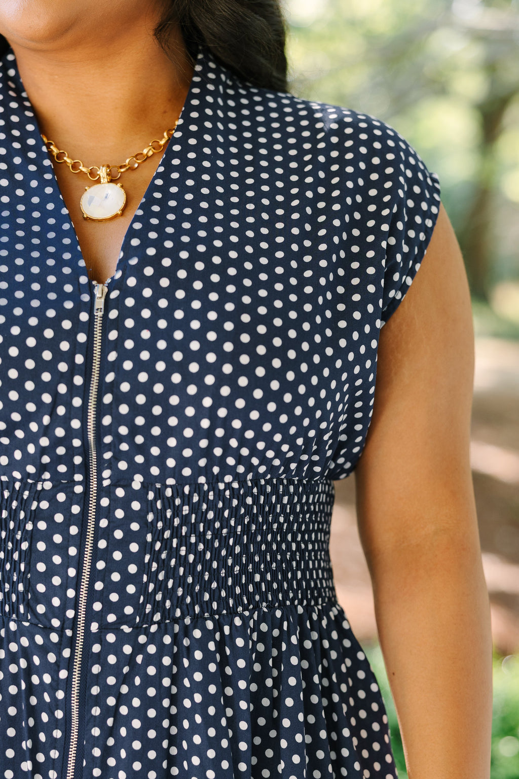 Late Night Skies Dress, Navy Polka Dot
