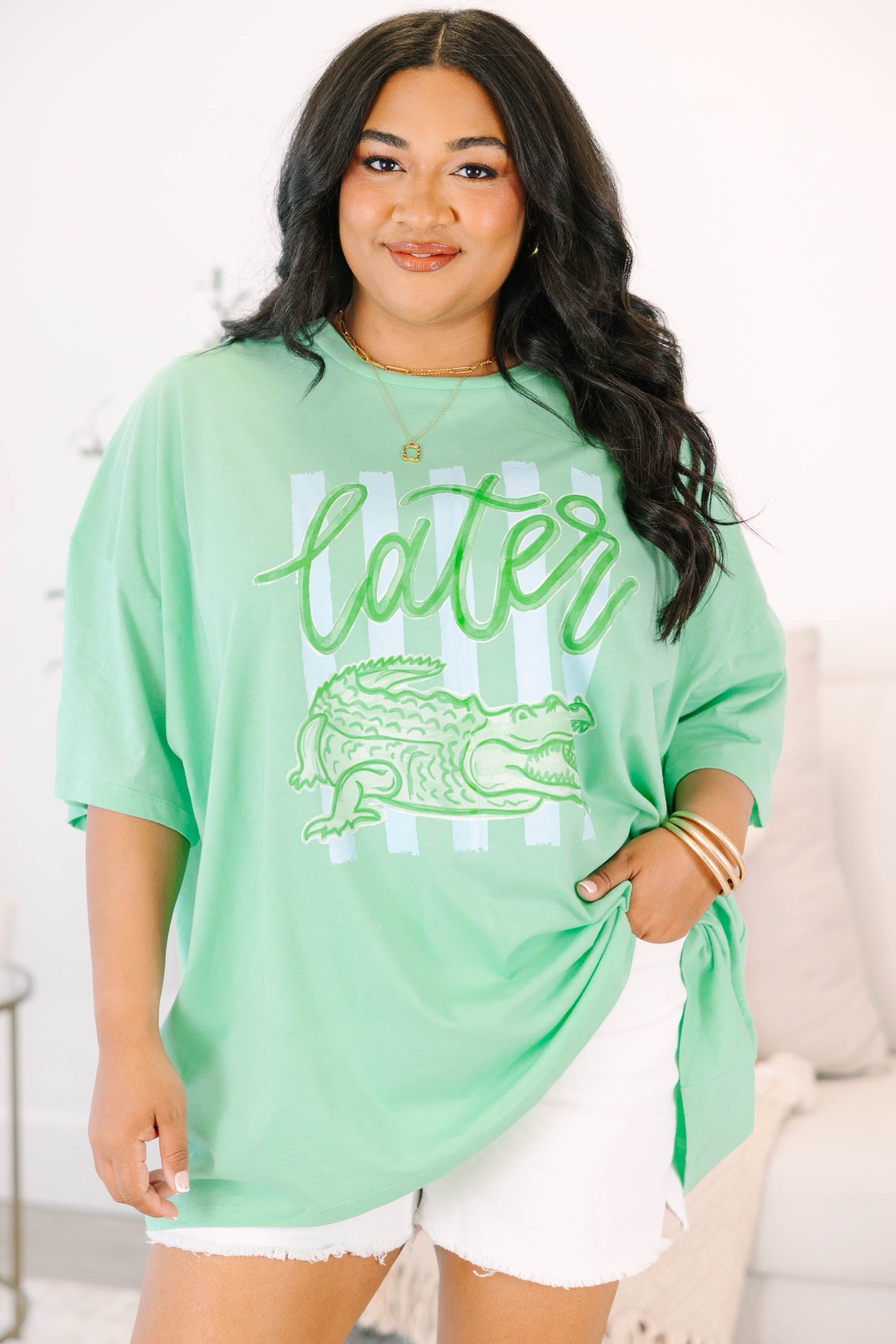 Later Gator Boyfriend Tee, Green Mint