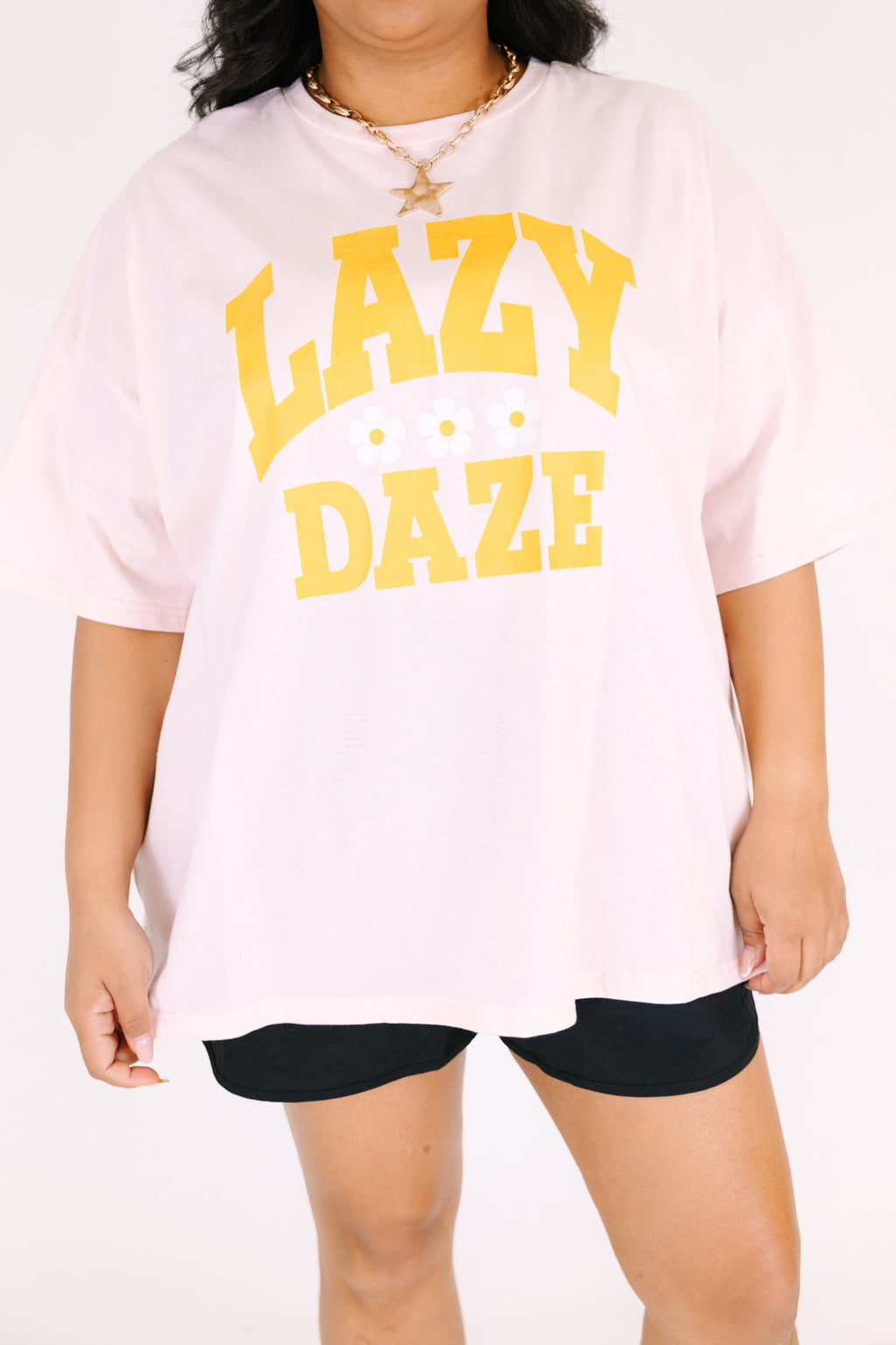 Lazy Daisy Boyfriend Tee, Cream Pink