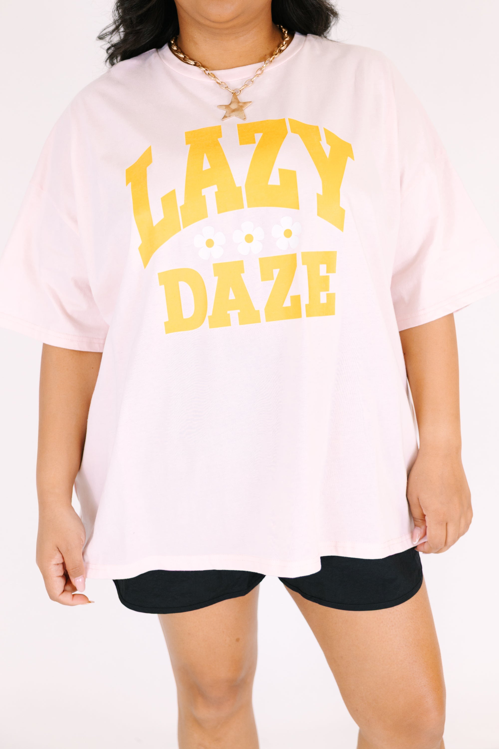 Lazy Daisy Boyfriend Tee, Cream Pink