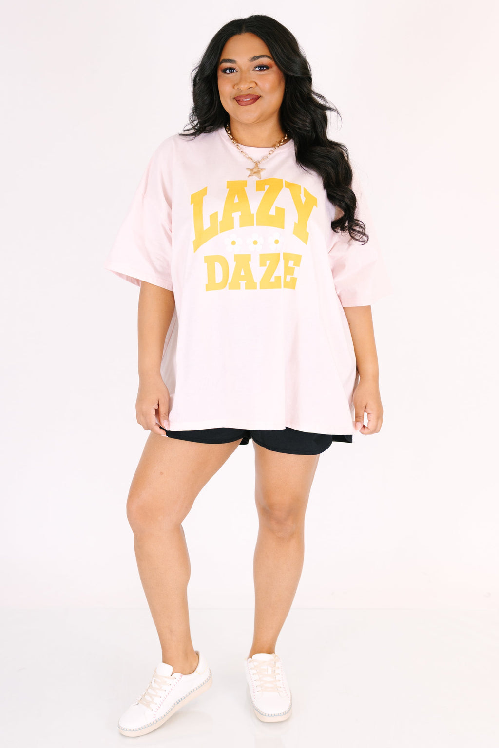 Lazy Daisy Boyfriend Tee, Cream Pink