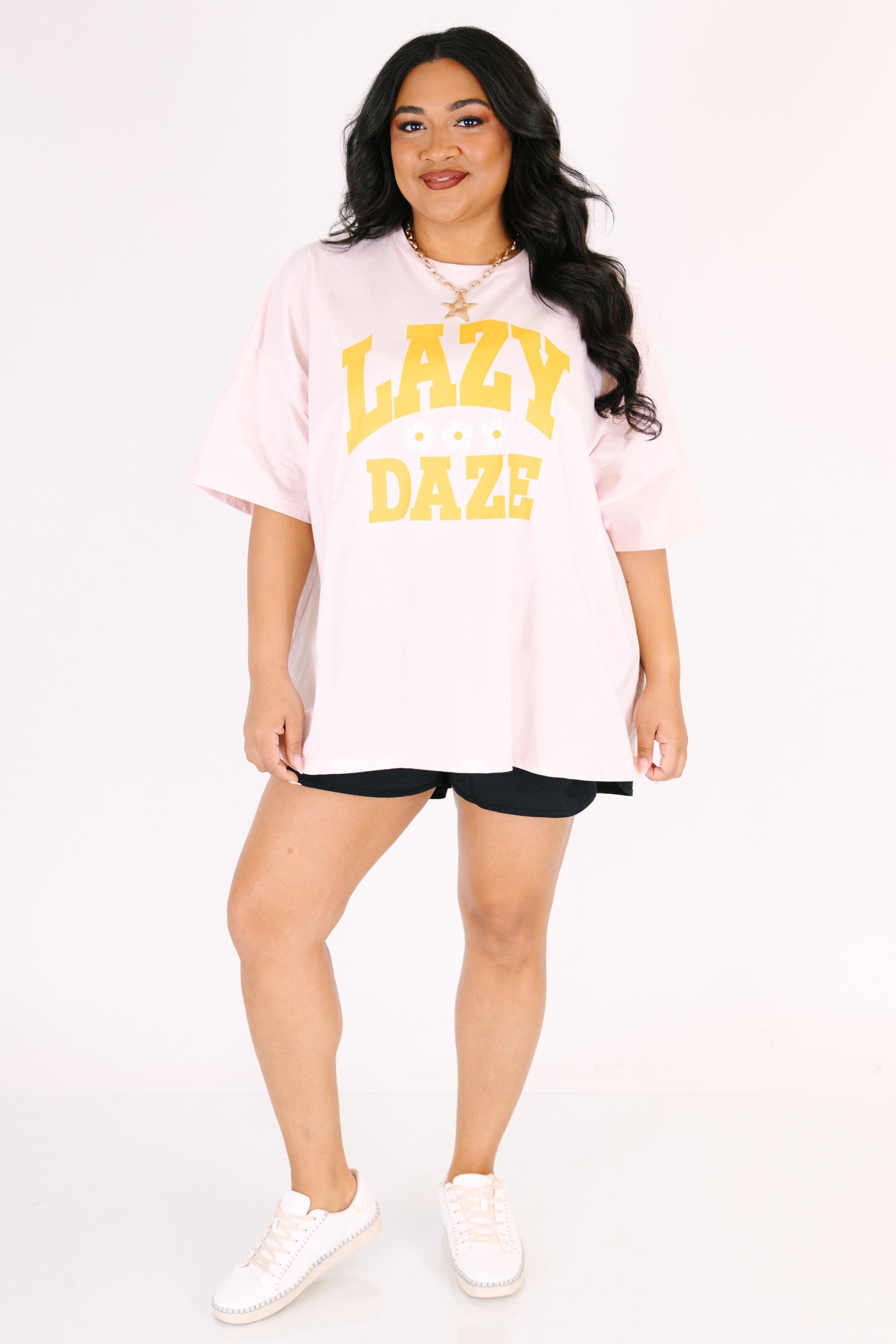 Lazy Daisy Boyfriend Tee, Cream Pink