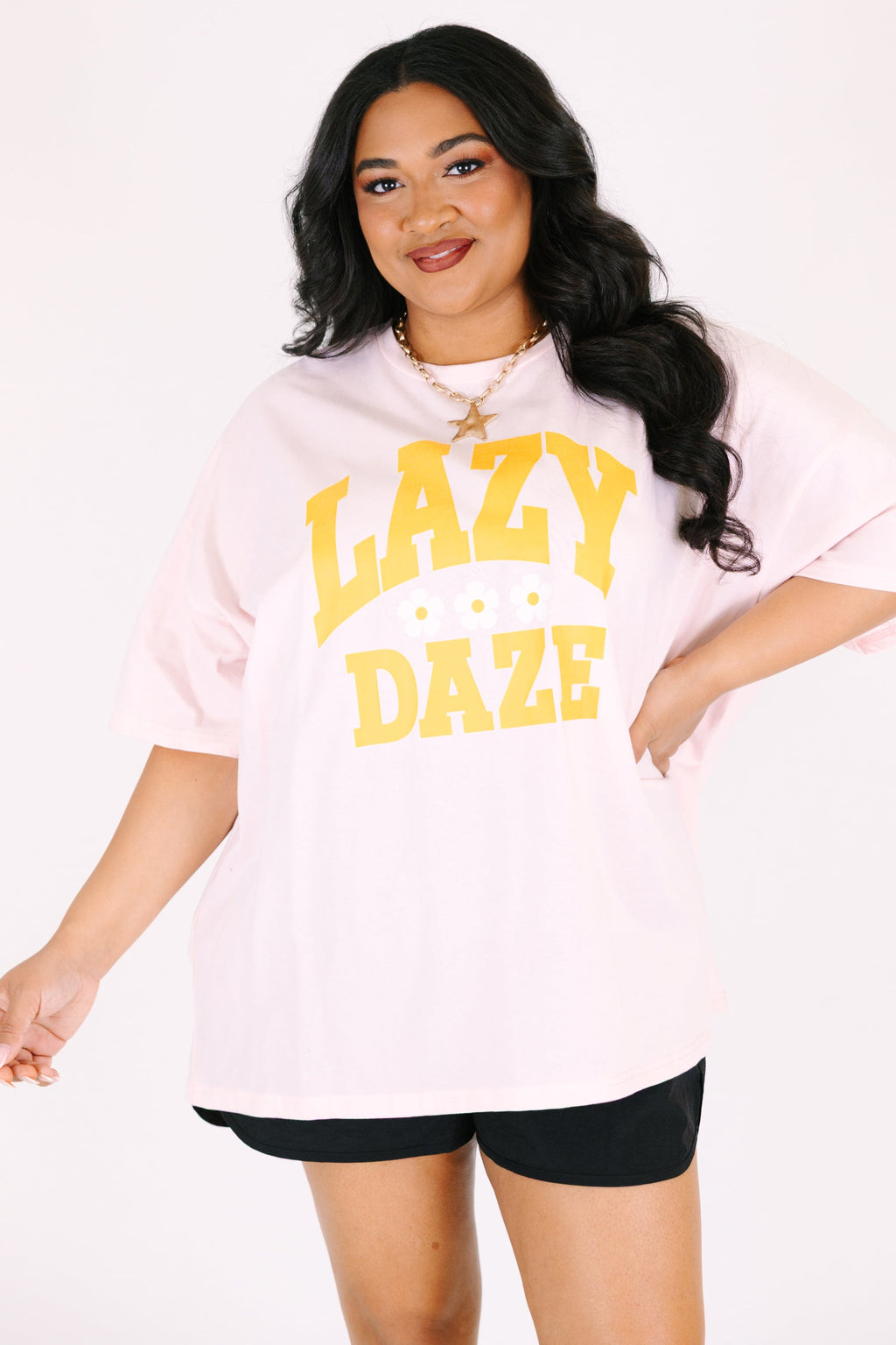 Lazy Daisy Boyfriend Tee, Cream Pink