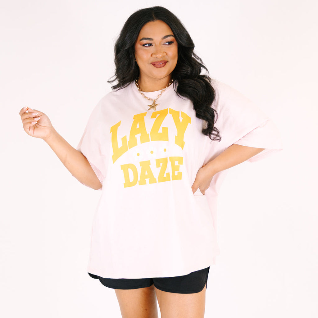 Lazy Daisy Boyfriend Tee, Cream Pink