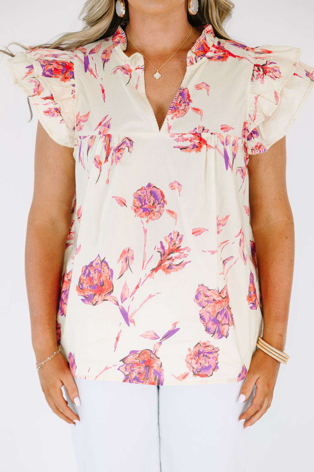 Let's Go On A Walk Top, Cream Floral