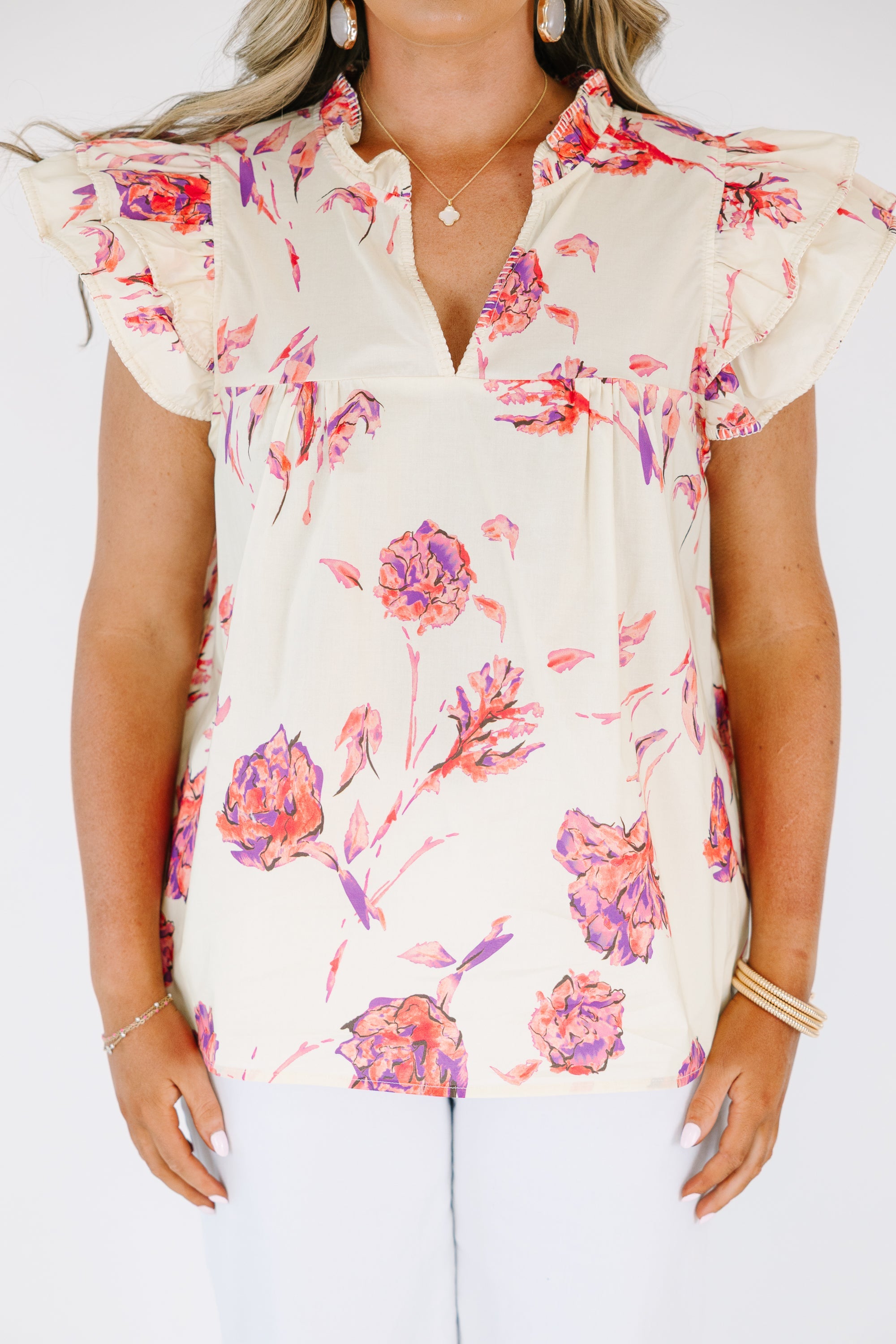 Let's Go On A Walk Top, Cream Floral