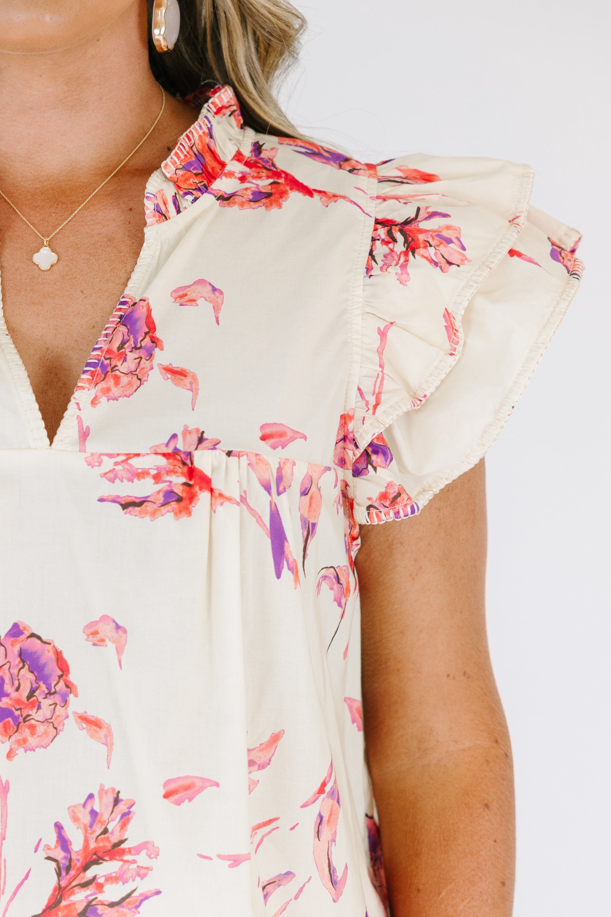 Let's Go On A Walk Top, Cream Floral