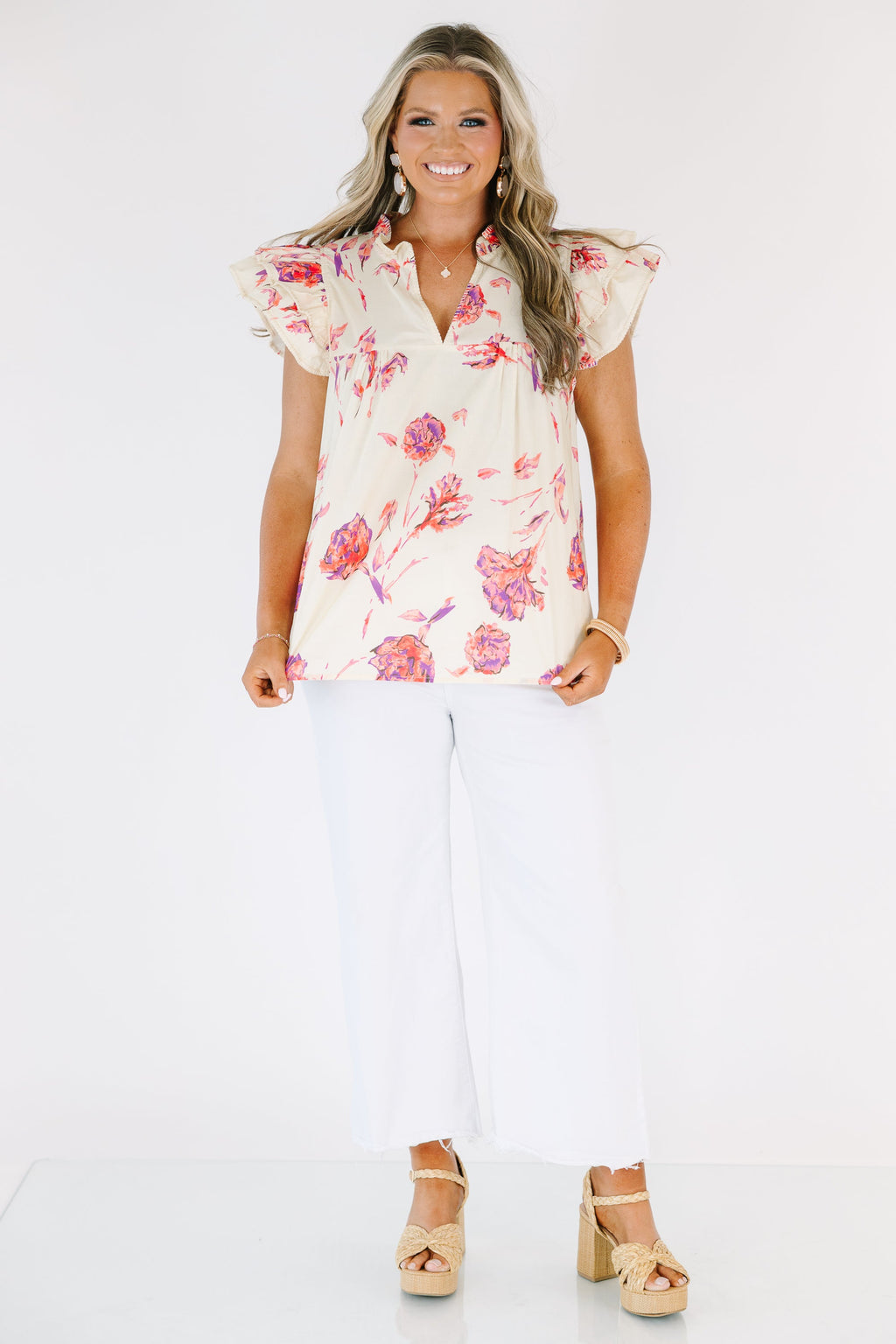 Let's Go On A Walk Top, Cream Floral
