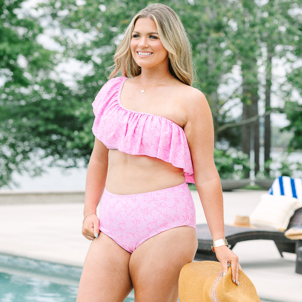Let's Go Watch The Sunset Swim Top, Pink Ribbon