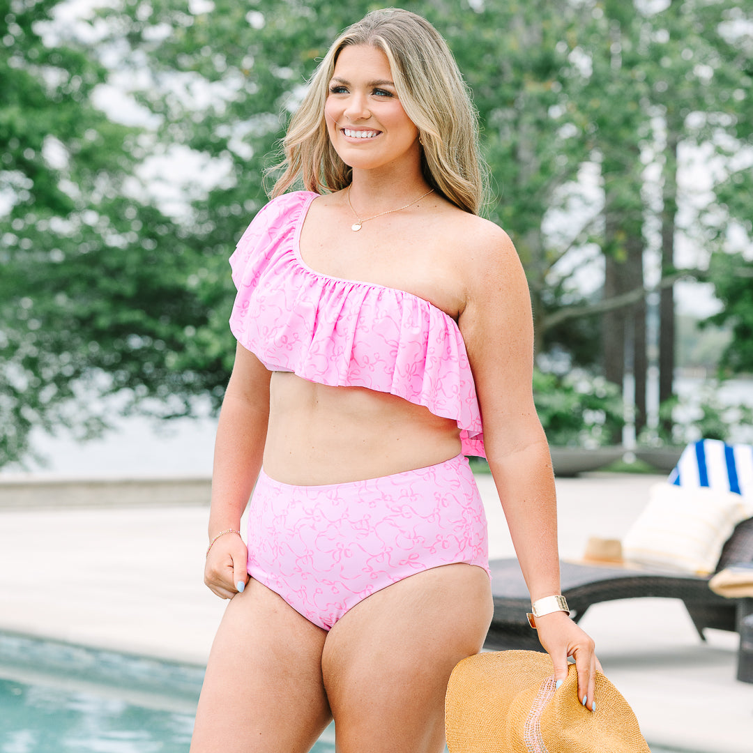 Let's Go Watch The Sunset Swim Top, Pink Ribbon