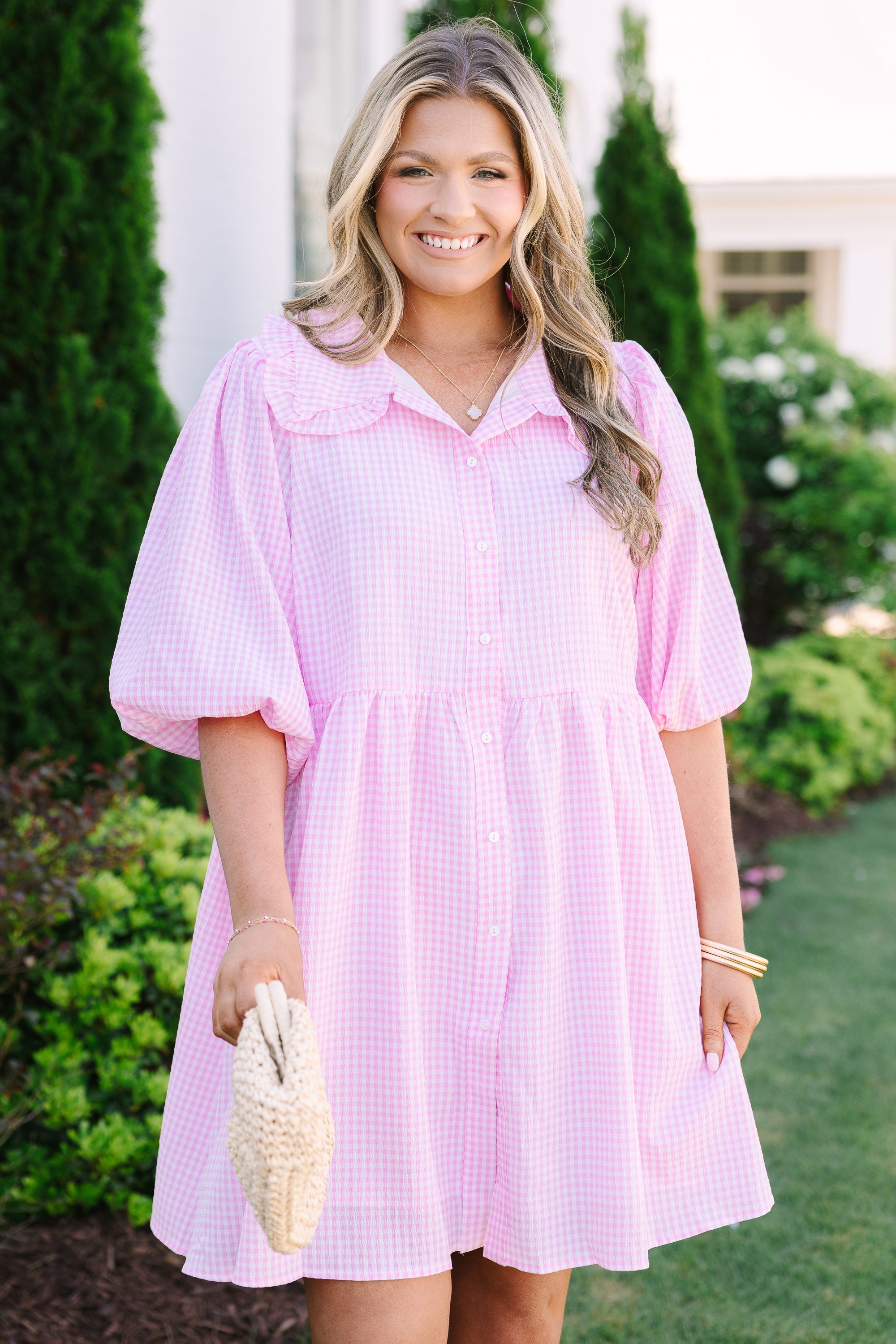 Let It Be Easy Dress, Pink Gingham