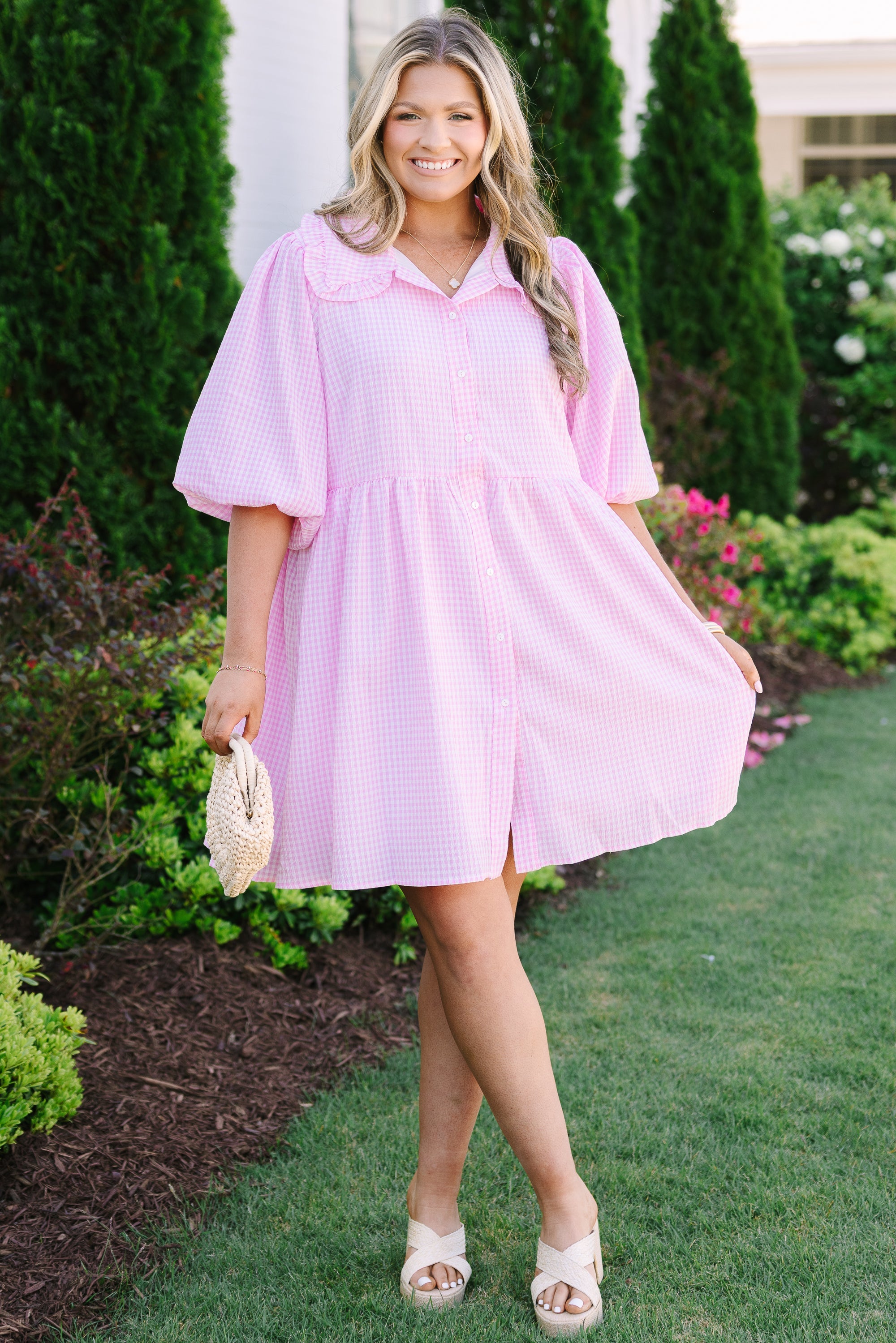 Let It Be Easy Dress, Pink Gingham