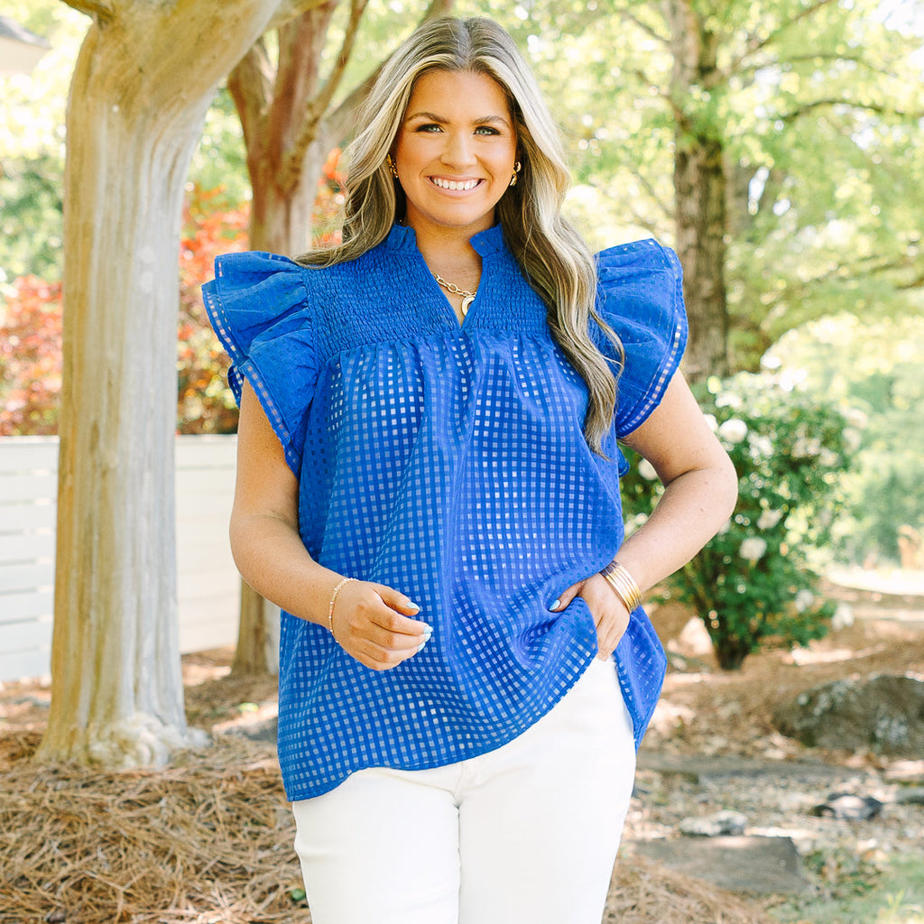 Love Like Mine Top, Blue Grid