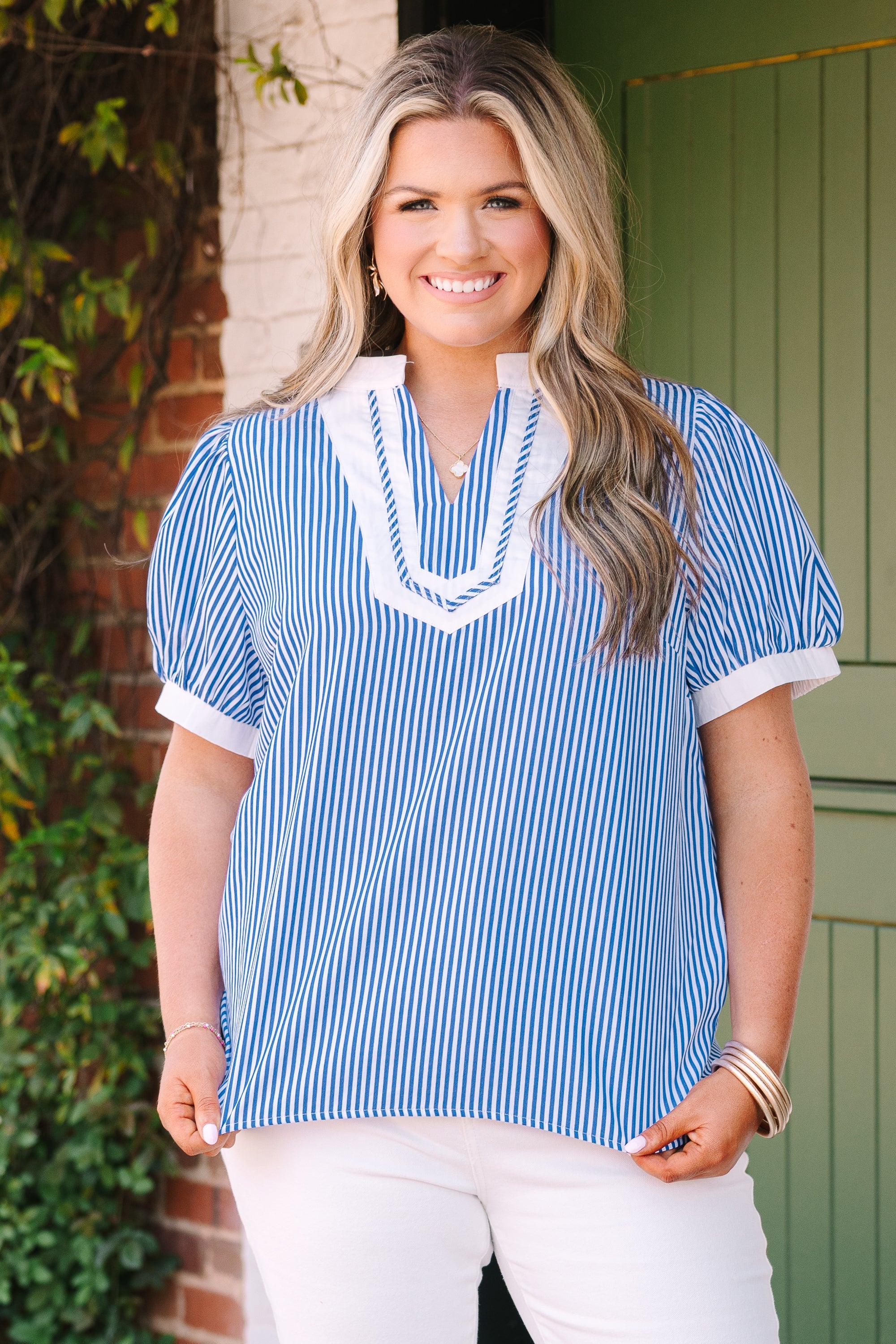 My Sweet Side Top, Blue Stripe
