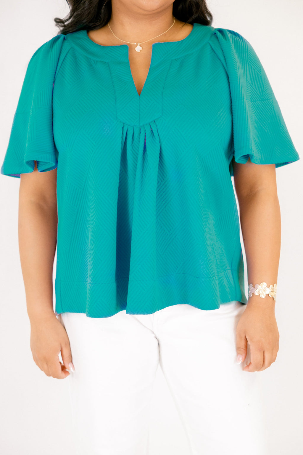 Nautical Breeze Top, Teal Texture