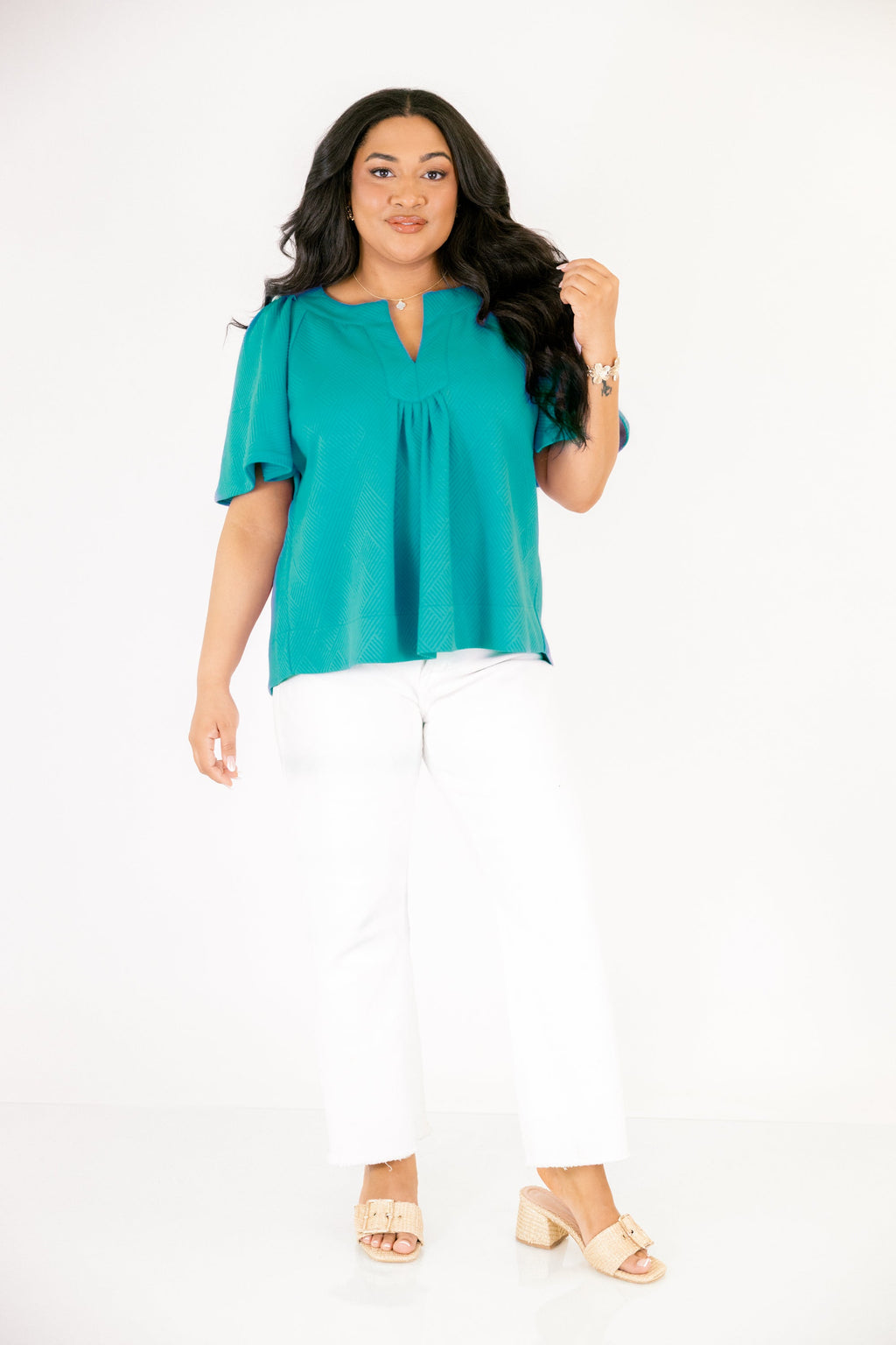 Nautical Breeze Top, Teal Texture