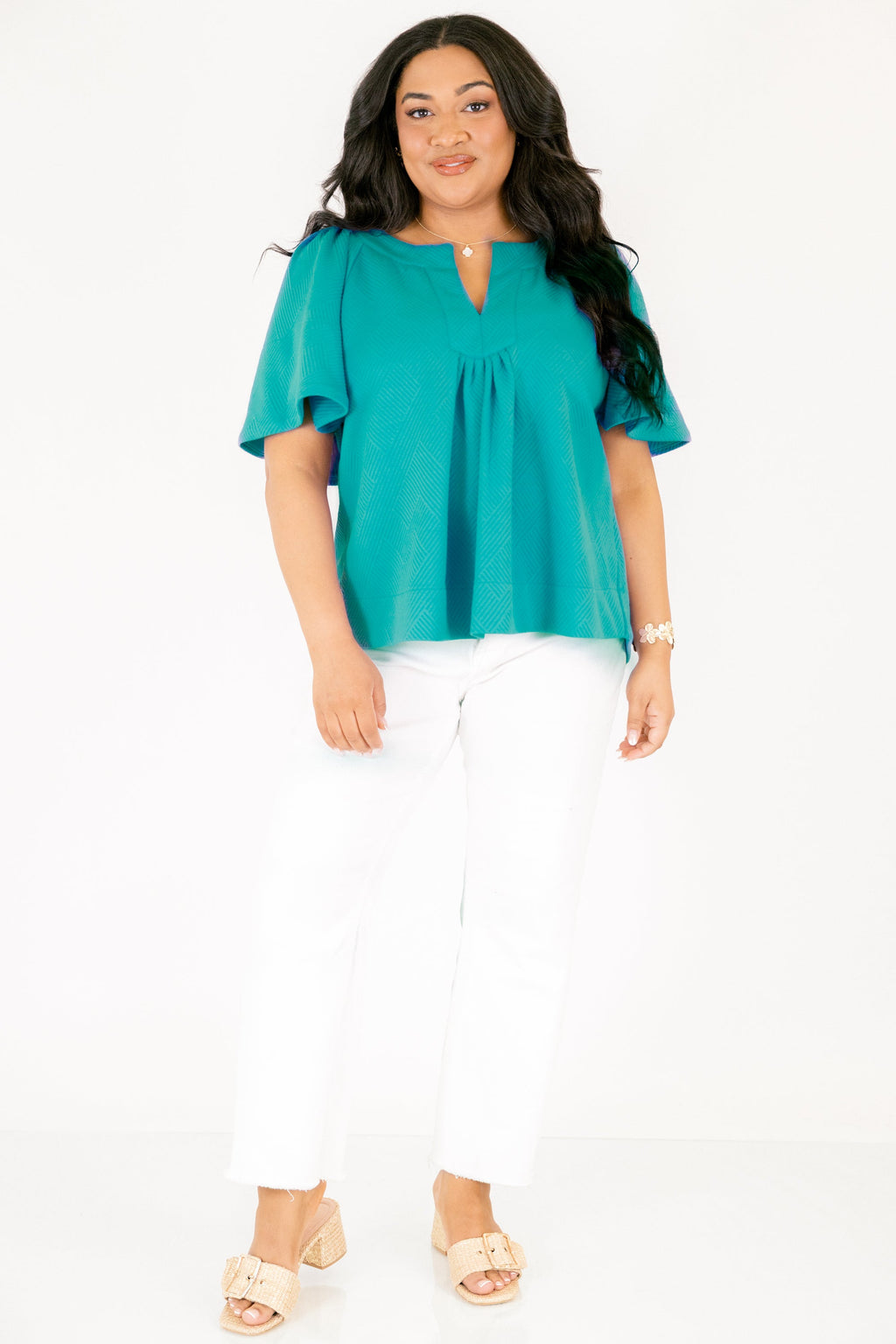 Nautical Breeze Top, Teal Texture