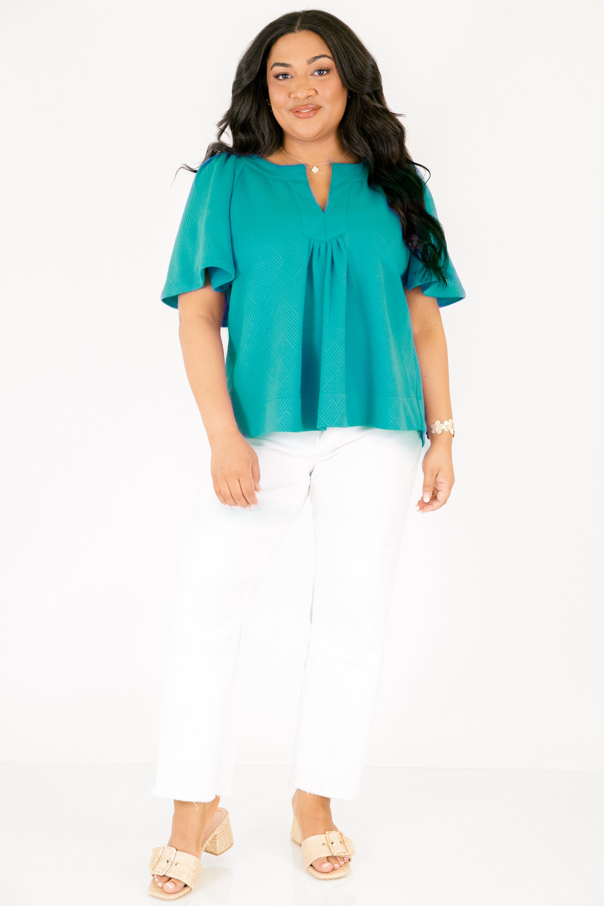 Nautical Breeze Top, Teal Texture
