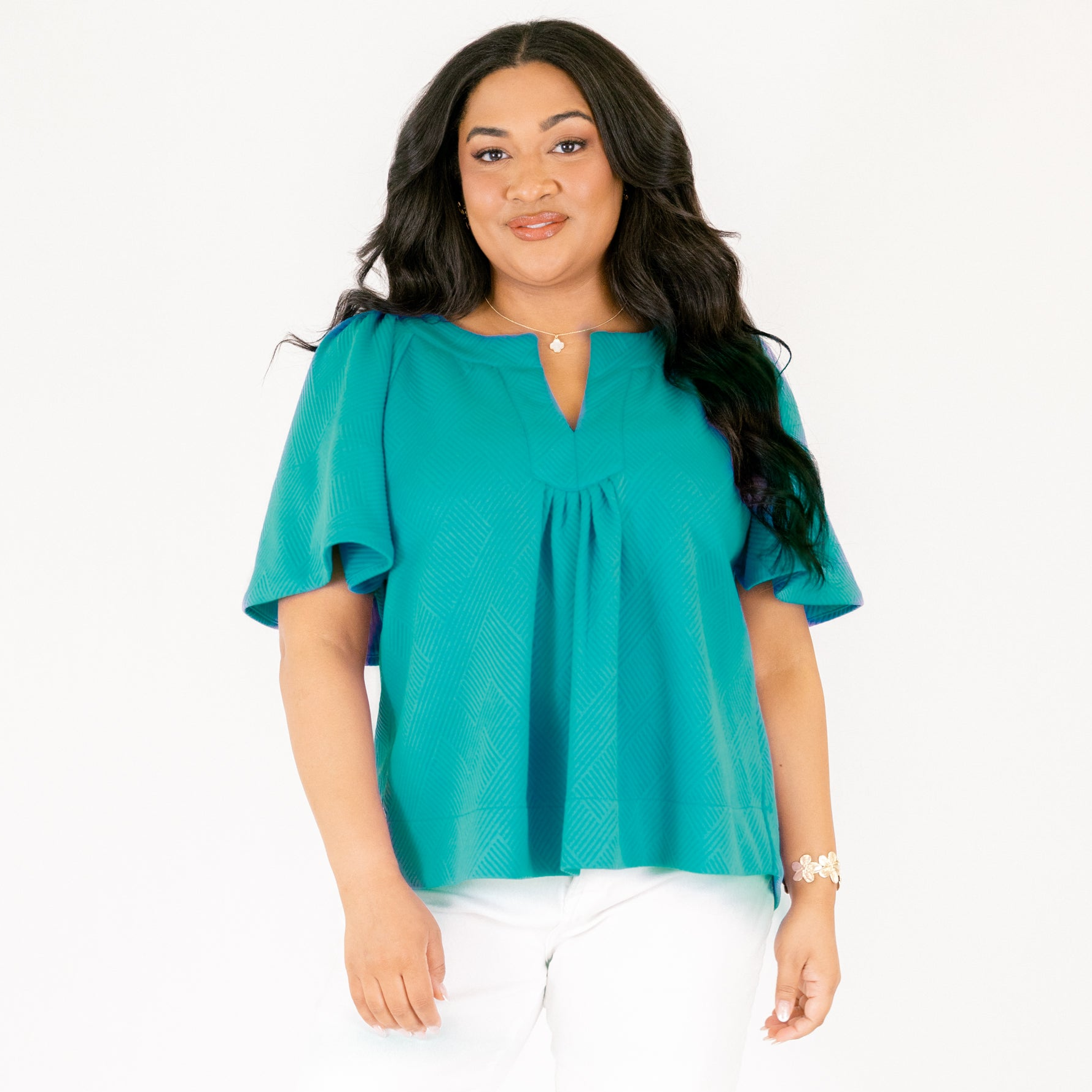 Nautical Breeze Top, Teal Texture