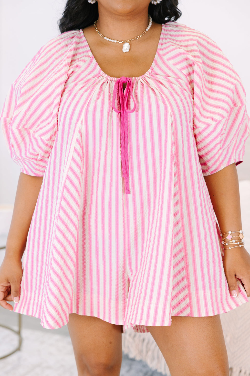 Never Better Romper, Pink Stripe